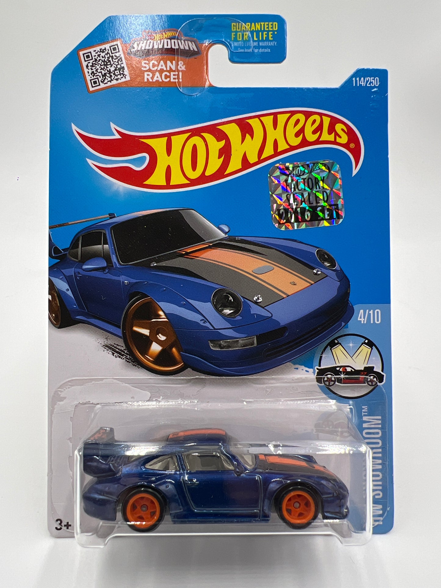 2016 Hot Wheels Factory Sealed Super Treasure Hunt #114 Porsche 993 GT2 Half Cage Blue (Reglued Blister) W/Protector