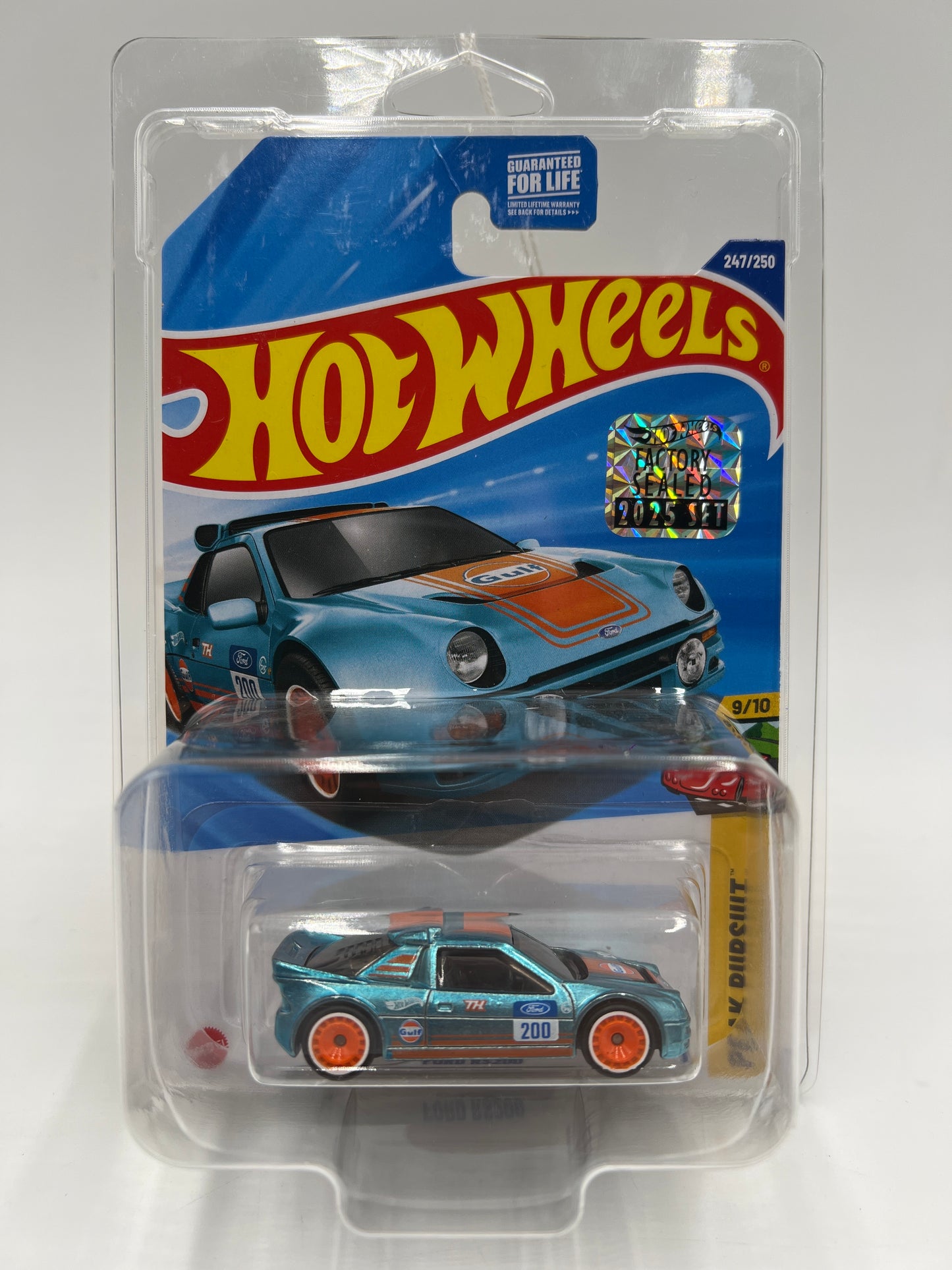 2025 Hot Wheels Factory Sealed Super Treasure Hunt #247 Ford RS200 Gulf Blue W/Protector J Hook Crease
