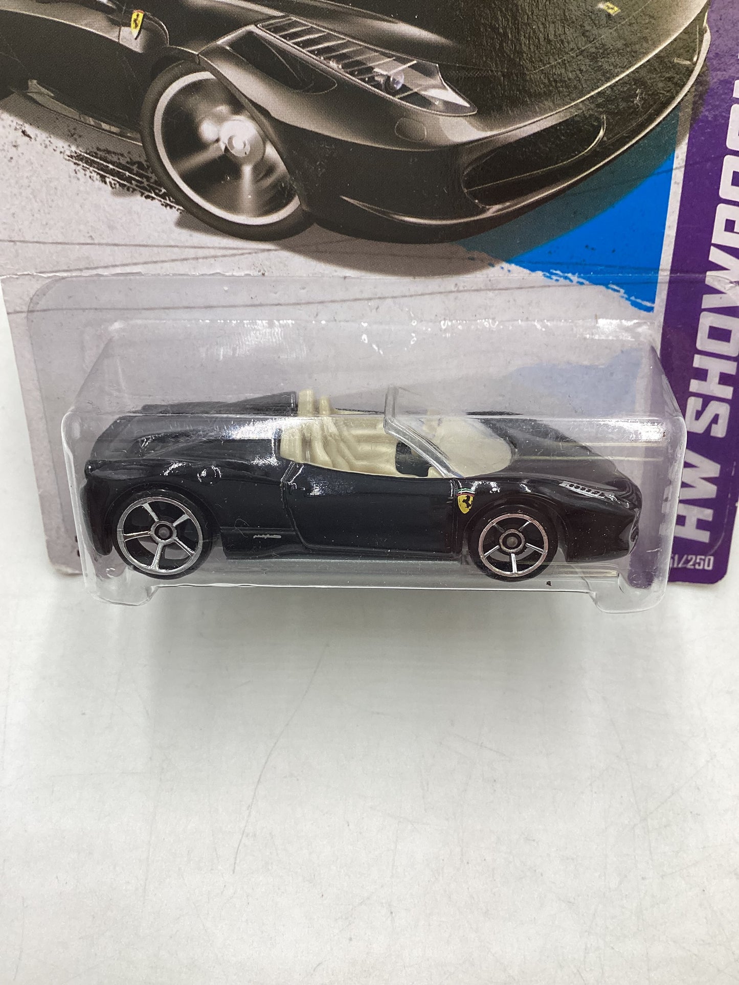 2013 Hot wheels #151 Ferrari 458 Spider Black *Card Not Perfect* SR