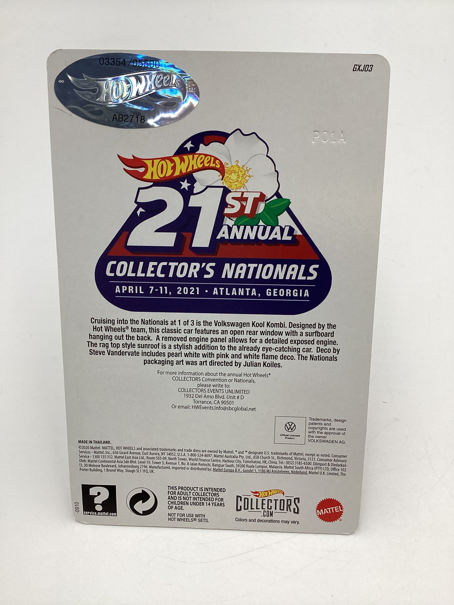 2021 Hot Wheels 21st Annual Collectors Nationals  #3354/5500 Kool Kombi Pink/White W/Protector