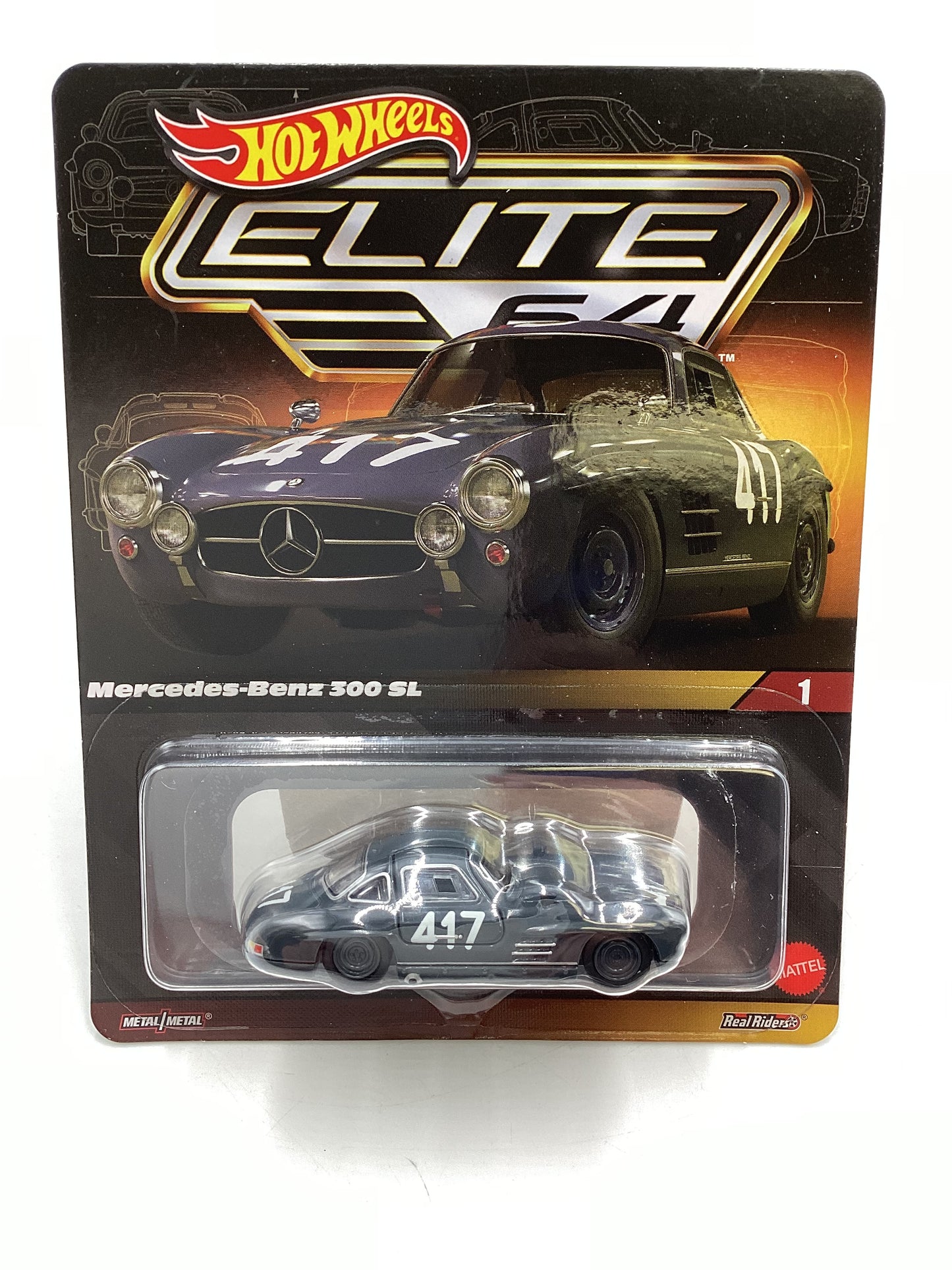 Hot Wheels Elite 64 #1 Mercedes-Benz 300 SL Gray with protector