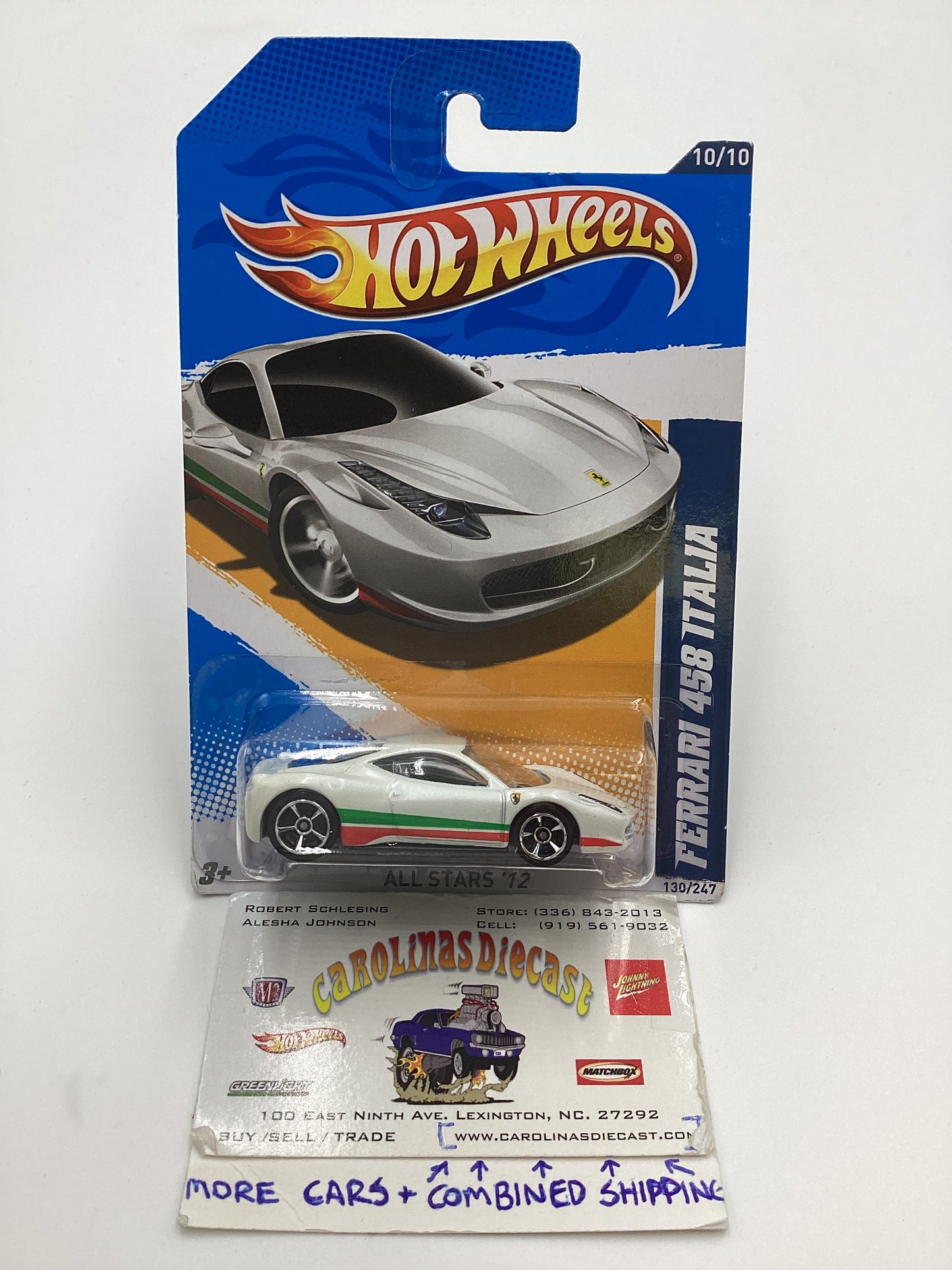 2012 Hot wheels #130 Ferrari 458 Italia White SR with protector