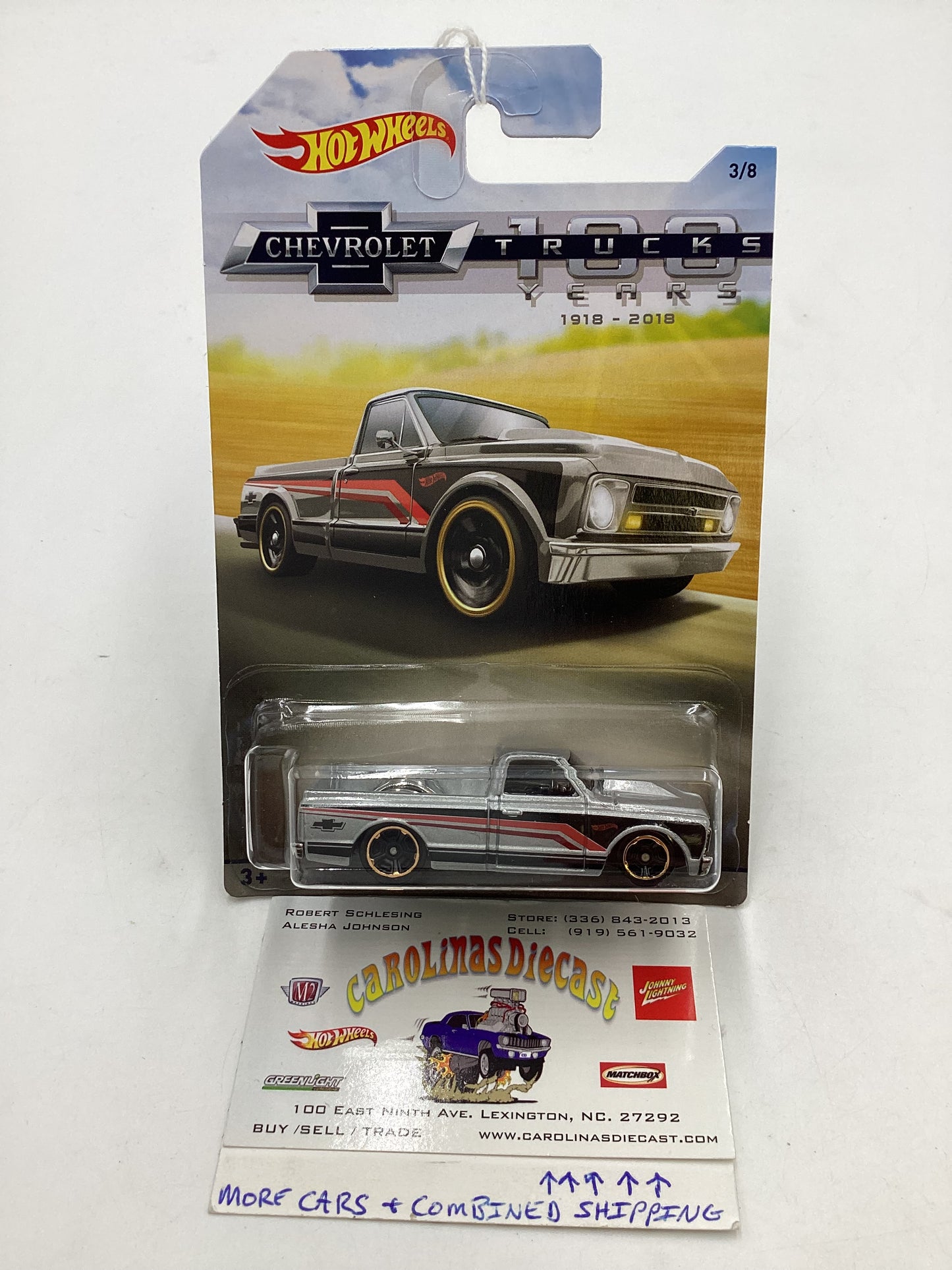 Hot Wheels Walmart 100 Years Chevy #3 67 Chevy C10 Silver card not perfect 161S