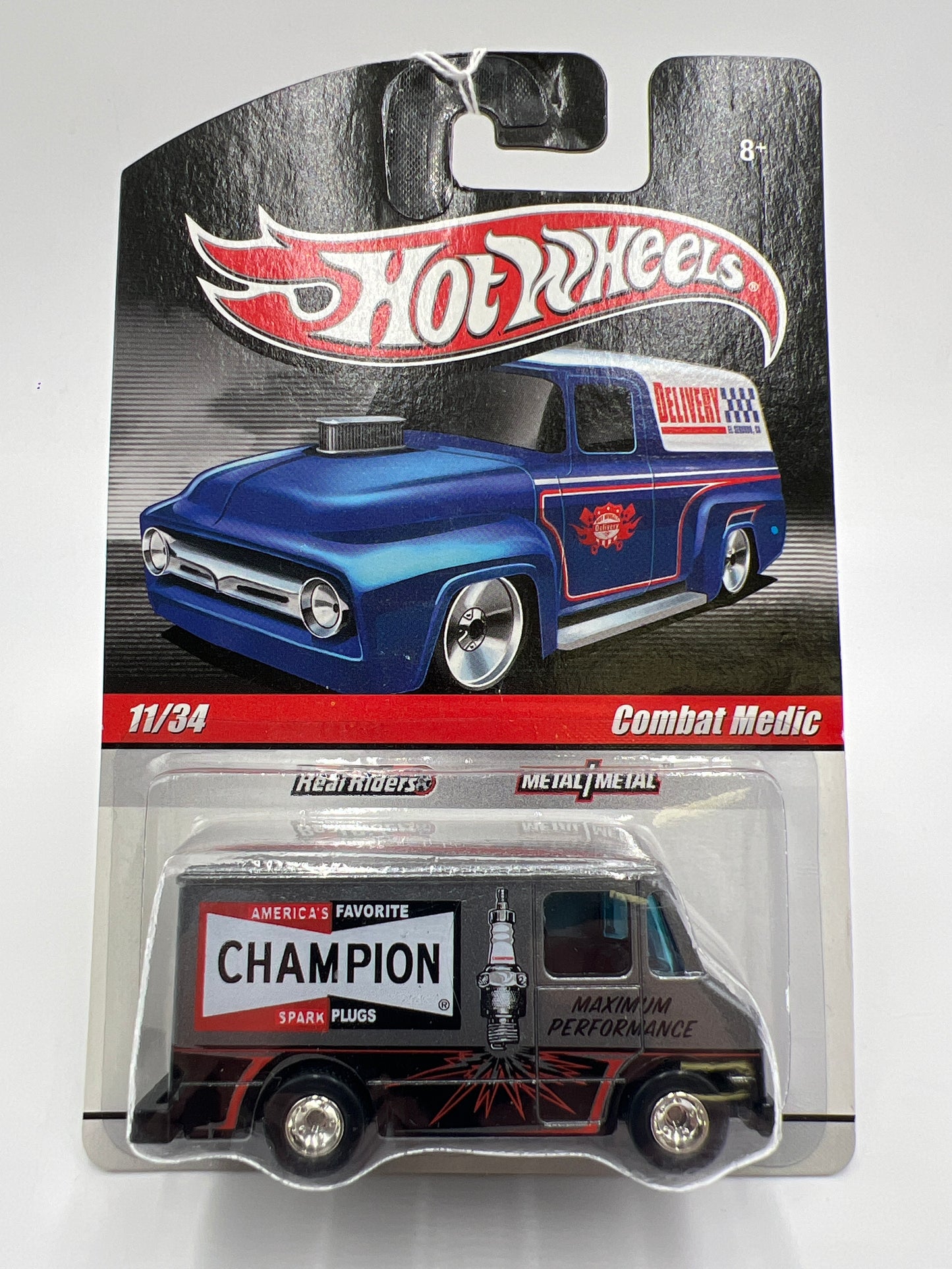 Hot Wheels Premium Delivery Series #11 Combat Medic Champion Spark Plugs Silver