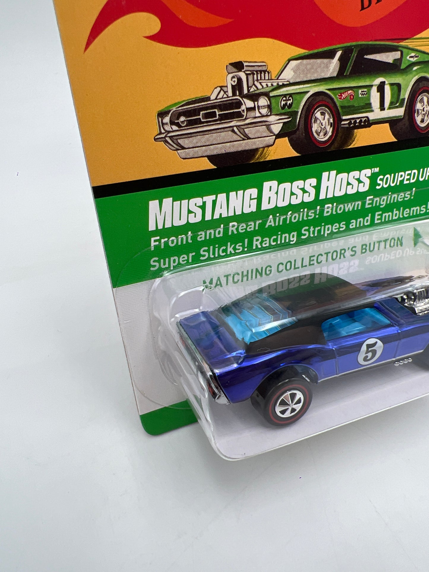 2017 Hot Wheels RLC Spoilers Mustang Boss Hoss Blue W/Button W/Protector