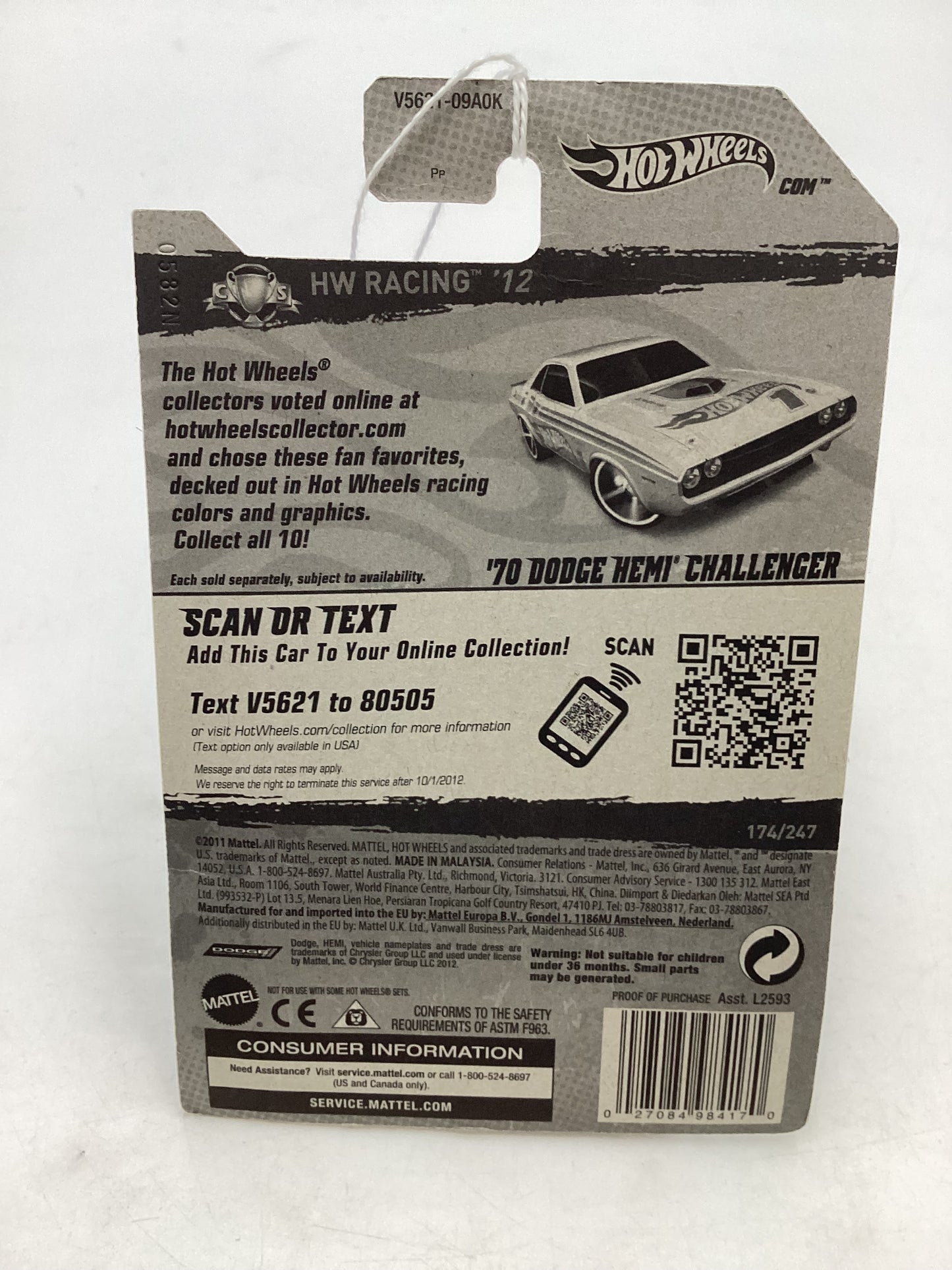 2012 Hot Wheels #174 70 Dodge Hemi Challenger White 54H