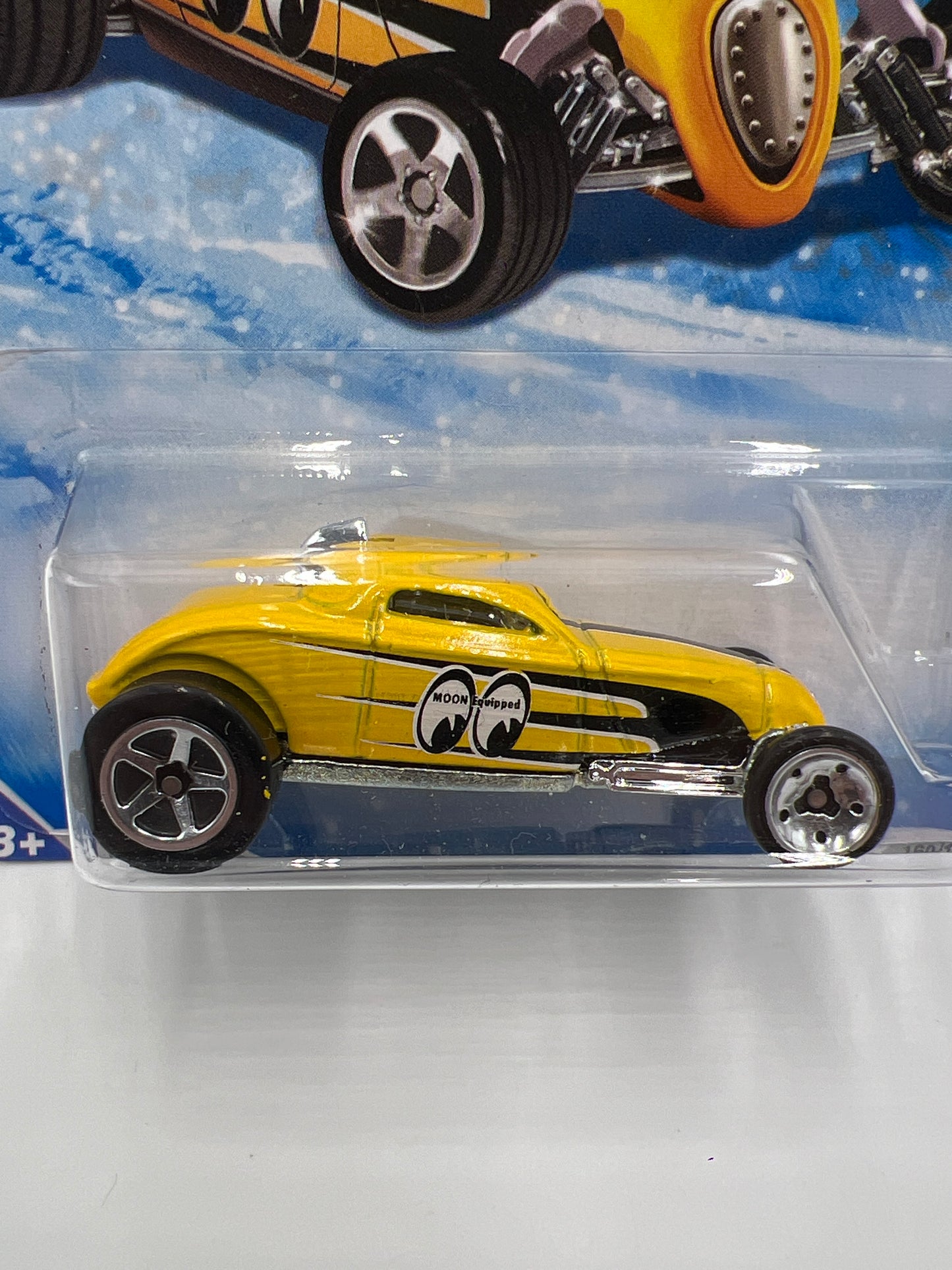 2009 Hot Wheels Target Exclusive Snowflake Card #160 Sooo Fast Yellow Mooneyes 240B