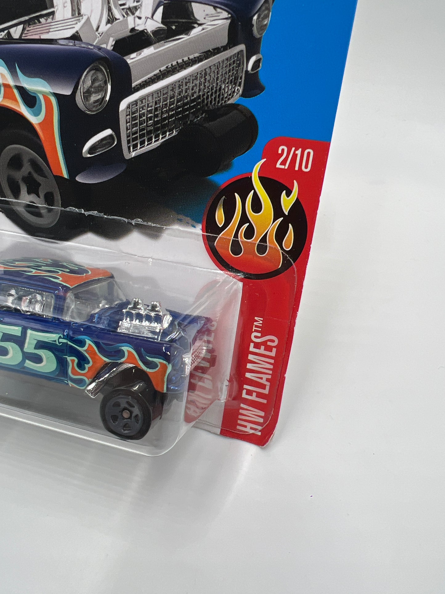 2017 Hot Wheels Flames #109 1955 Chevy Bel Air Gasser Blue 9D