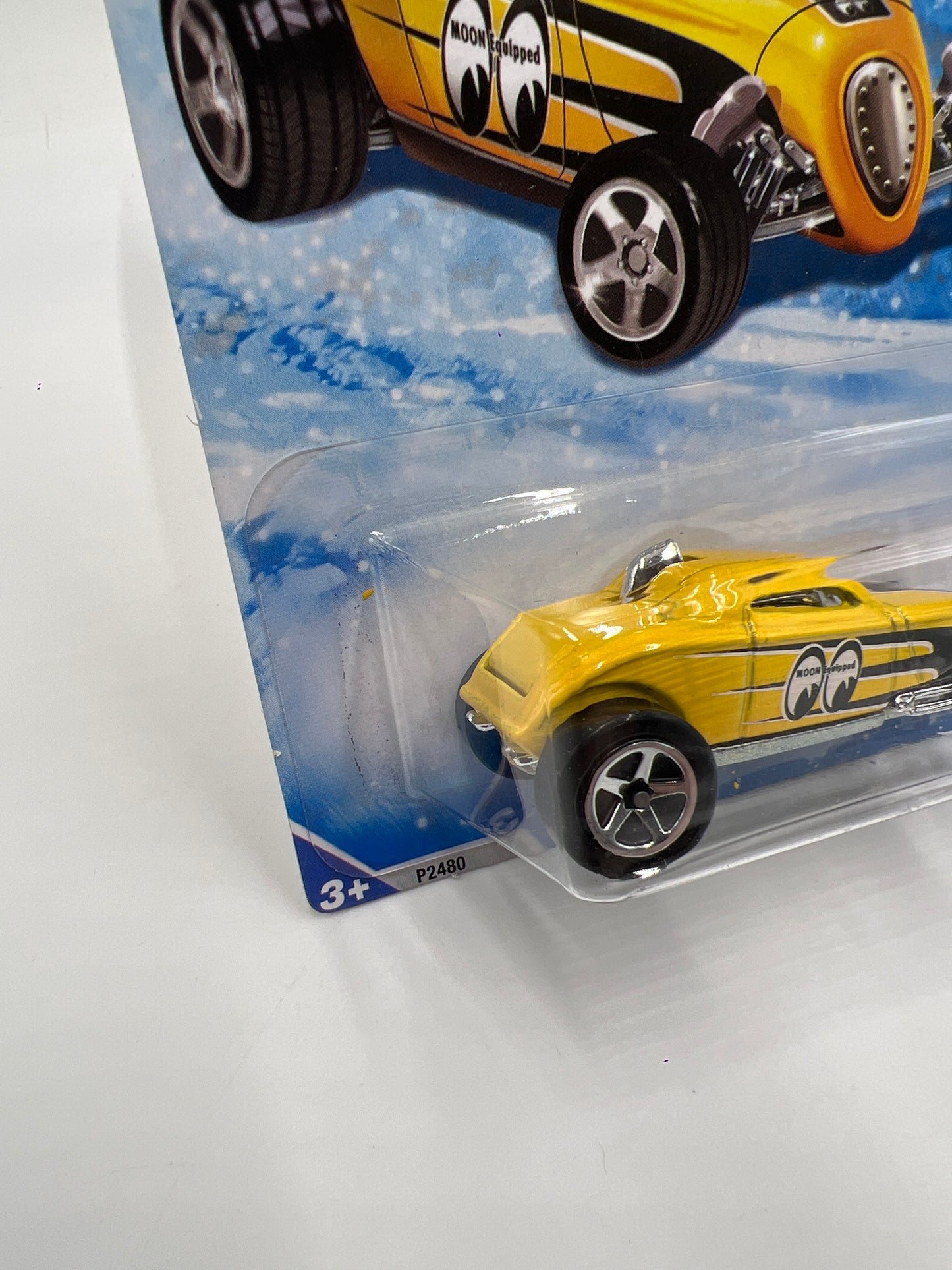 2009 Hot Wheels Target Exclusive Snowflake Card #160 Sooo Fast Yellow Mooneyes 240B