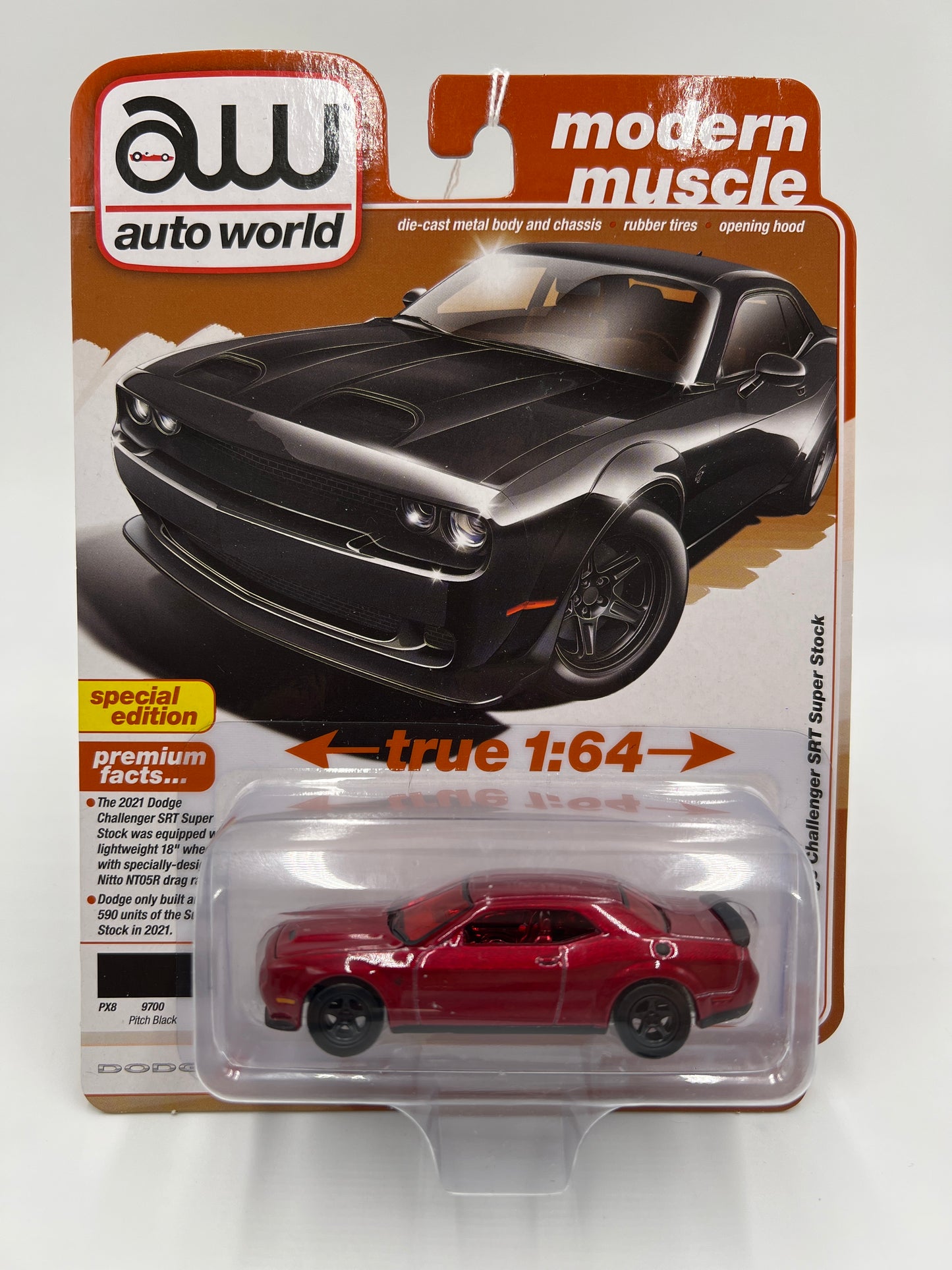 Auto World Modern Muscle Release 5 Version A CHASE 2021 Dodge Challenger SRT Super Stock Red Ultra Red