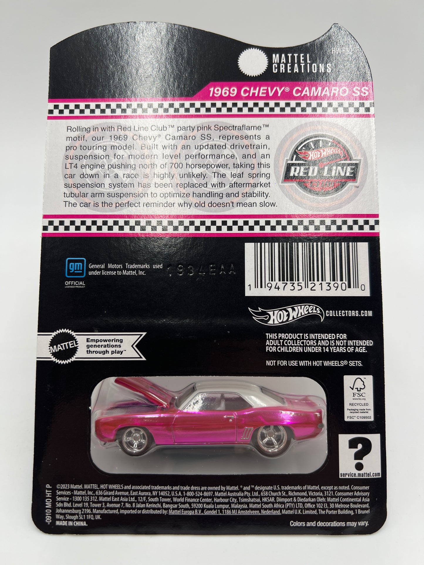 2024 Hot Wheels RLC Club Exclusive 1969 Chevy Camaro SS Pink W/Protector