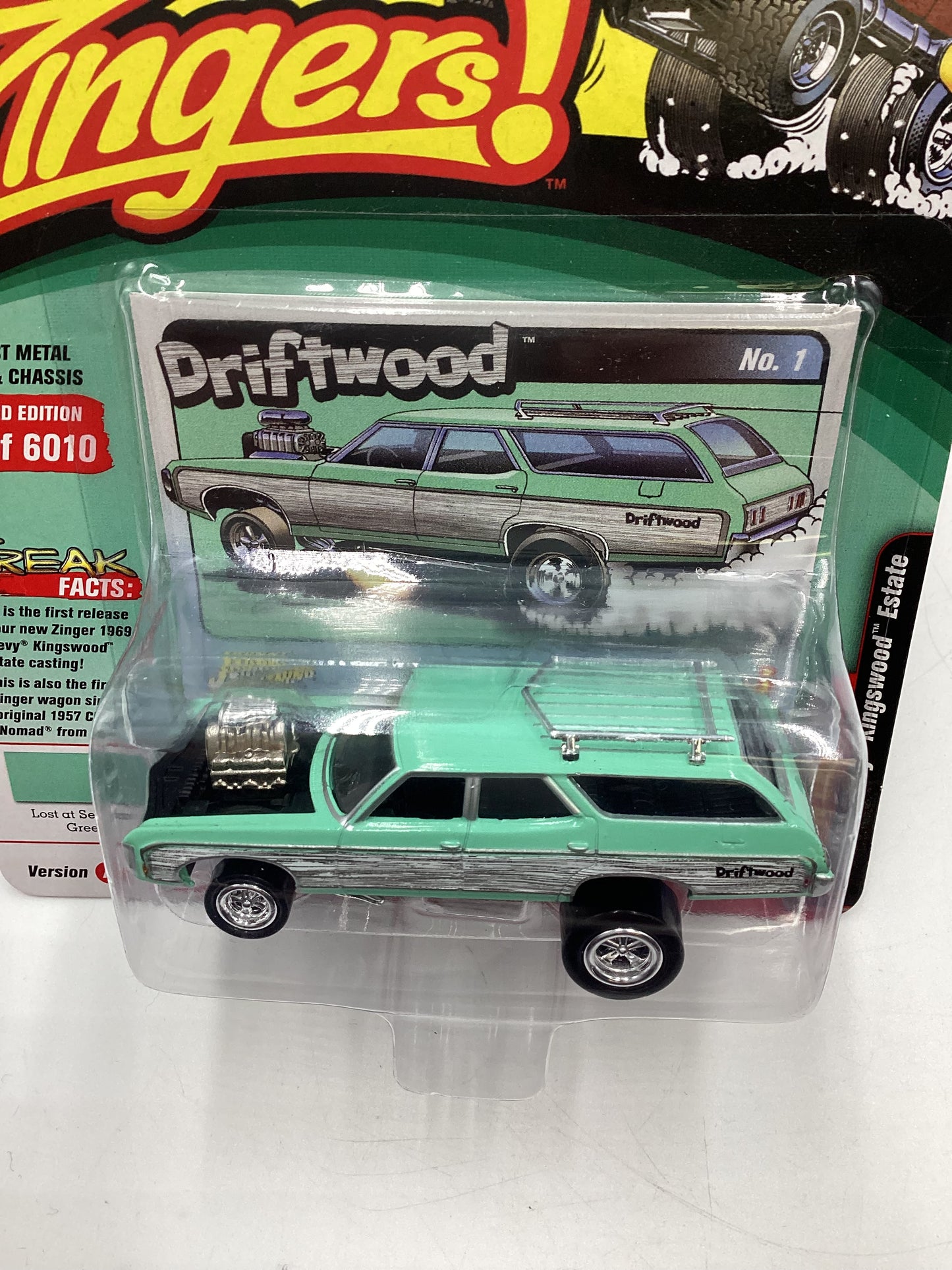 Johnny Lightning Street Freaks Zingers Release 2 Version A 1966 Chevy Kingswood Estate Driftwood Green 216A