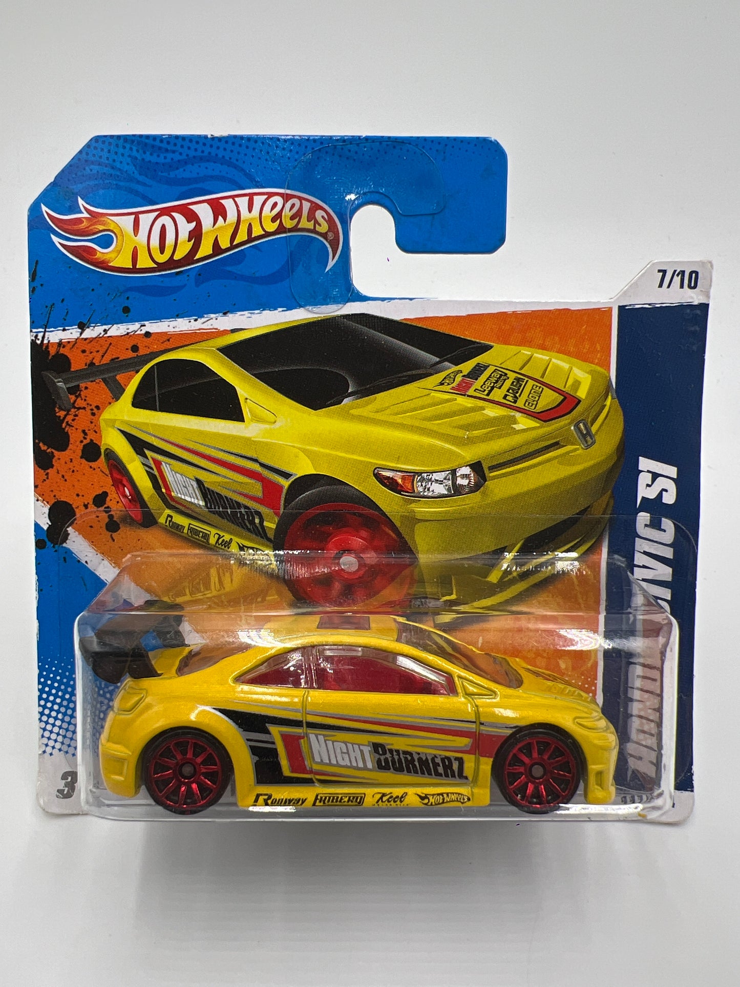 2011 Hot Wheels Short Card Nightburnerz #117 Honda Civic Si Yellow W/Protector