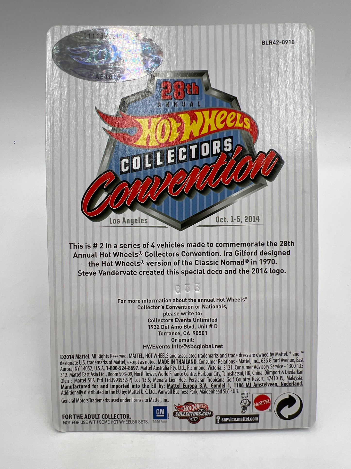 2014 Hot Wheels 28th Annual Collectors Convention LA #1113/2000 Classic Nomad W/Protector