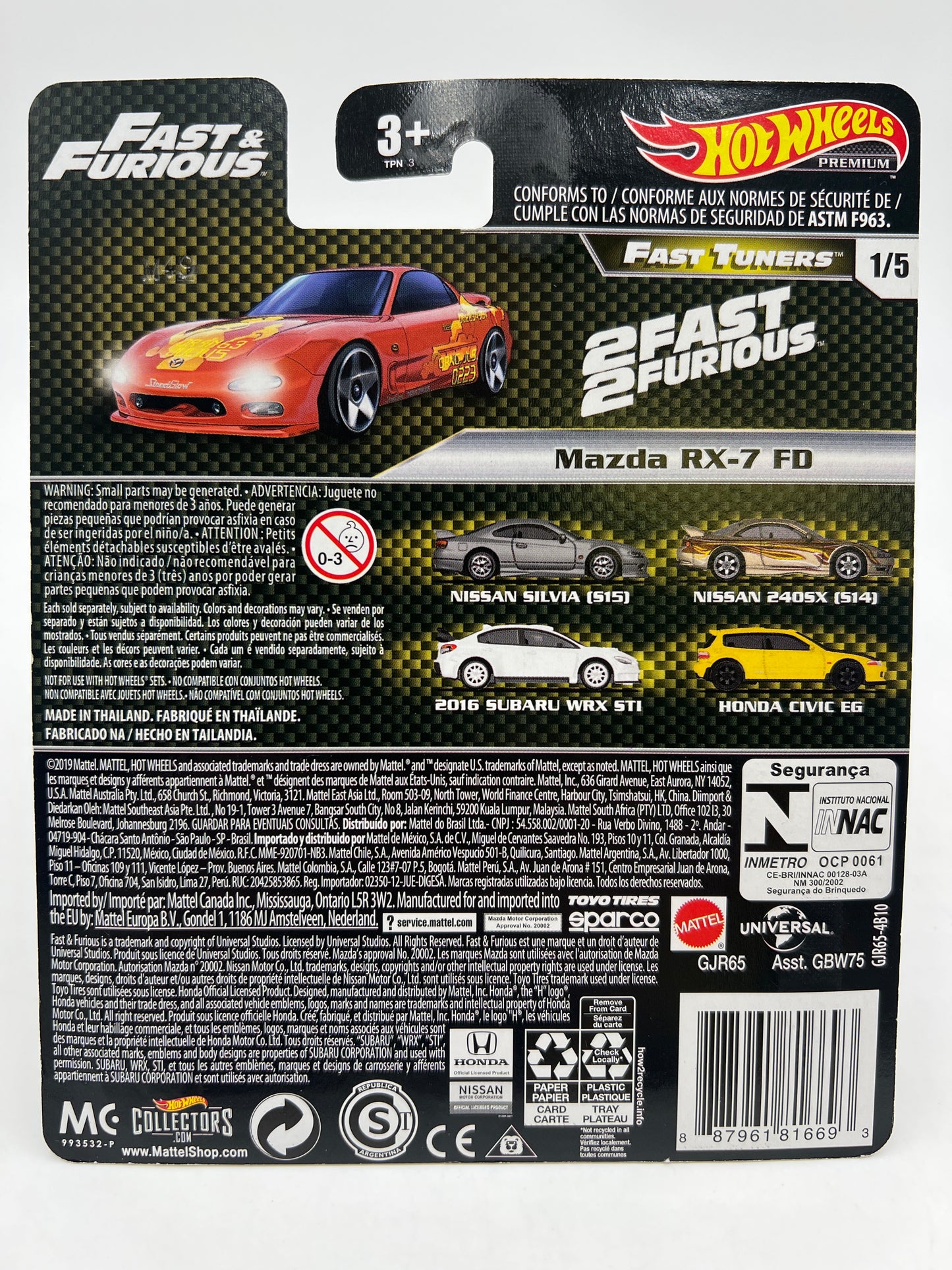 Hot Wheels Fast & Furious Fast Tuners #1 Mazda RX-7 FD Red W/Protector