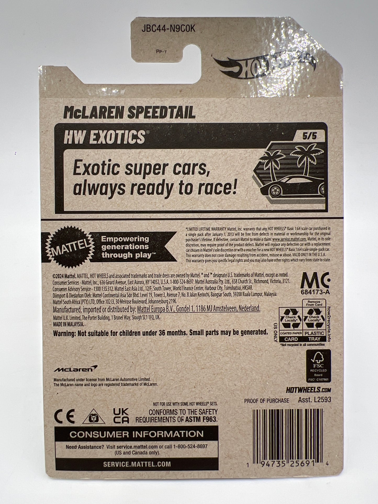 2025 Hot Wheels Factory Sealed Super Treasure Hunt #209 McLaren Speedtail Orange W/Protector Cracked Blister