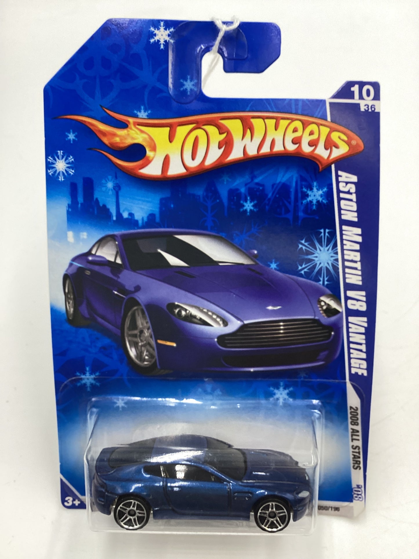 2008 Hot Wheels All Stars #55 Aston Martin V8 Vantage Blue Target Snowflake Card