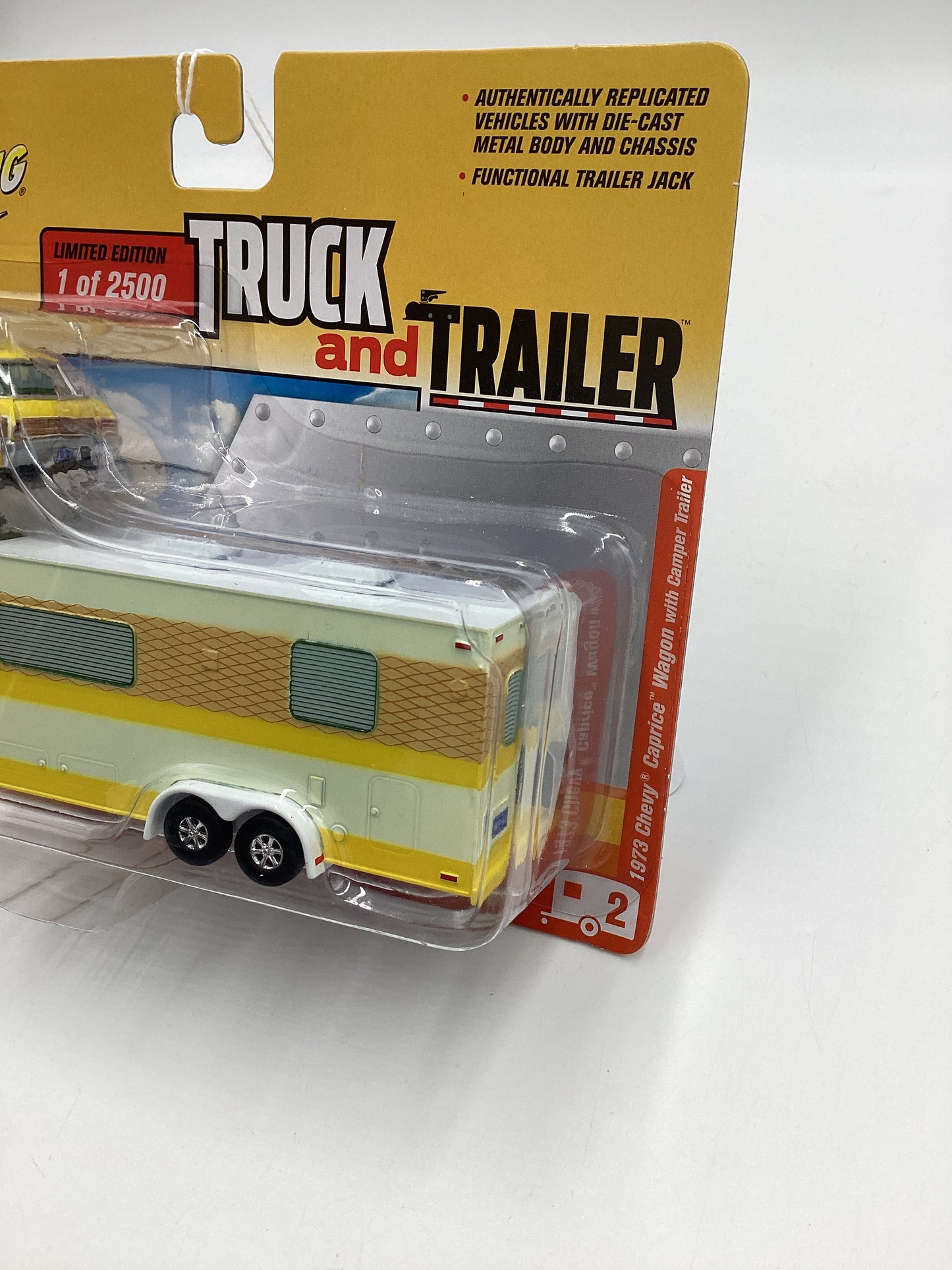 Johnny Lightning Truck And Trailer Yellow 1973 Chevy Caprice Wagon / Camper Trailer 191F