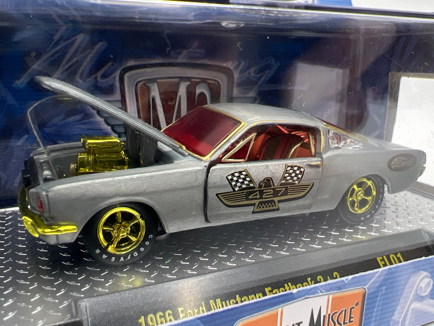 M2 Machines FL01 Fun Lines Exclusive RAW CHASE 1/300 1966 Ford Mustang Fastback 2+2