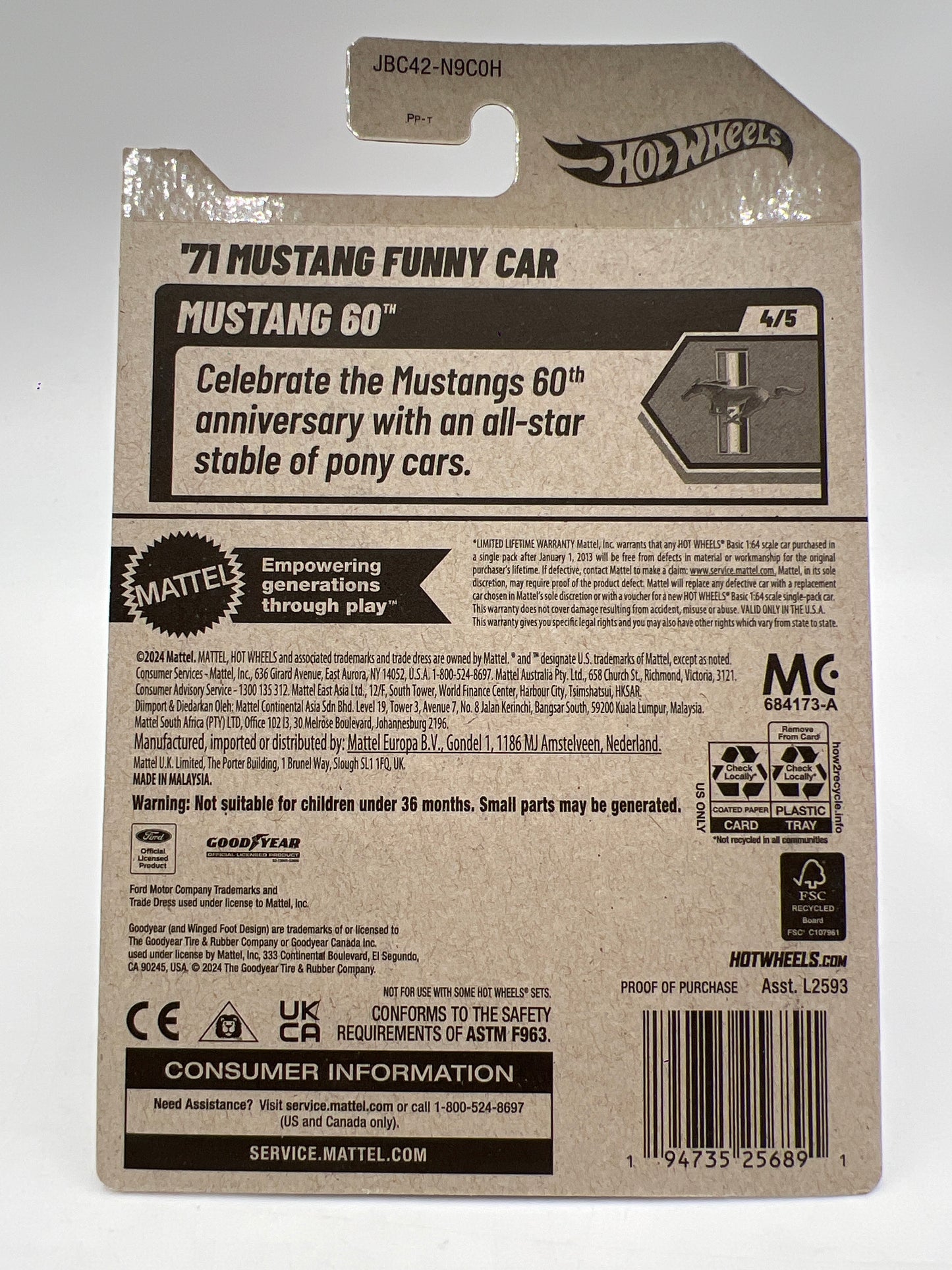 2025 Hot Wheels H Case Super Treasure Hunt #175 71 Mustang Funny Car Red W/Protector #2