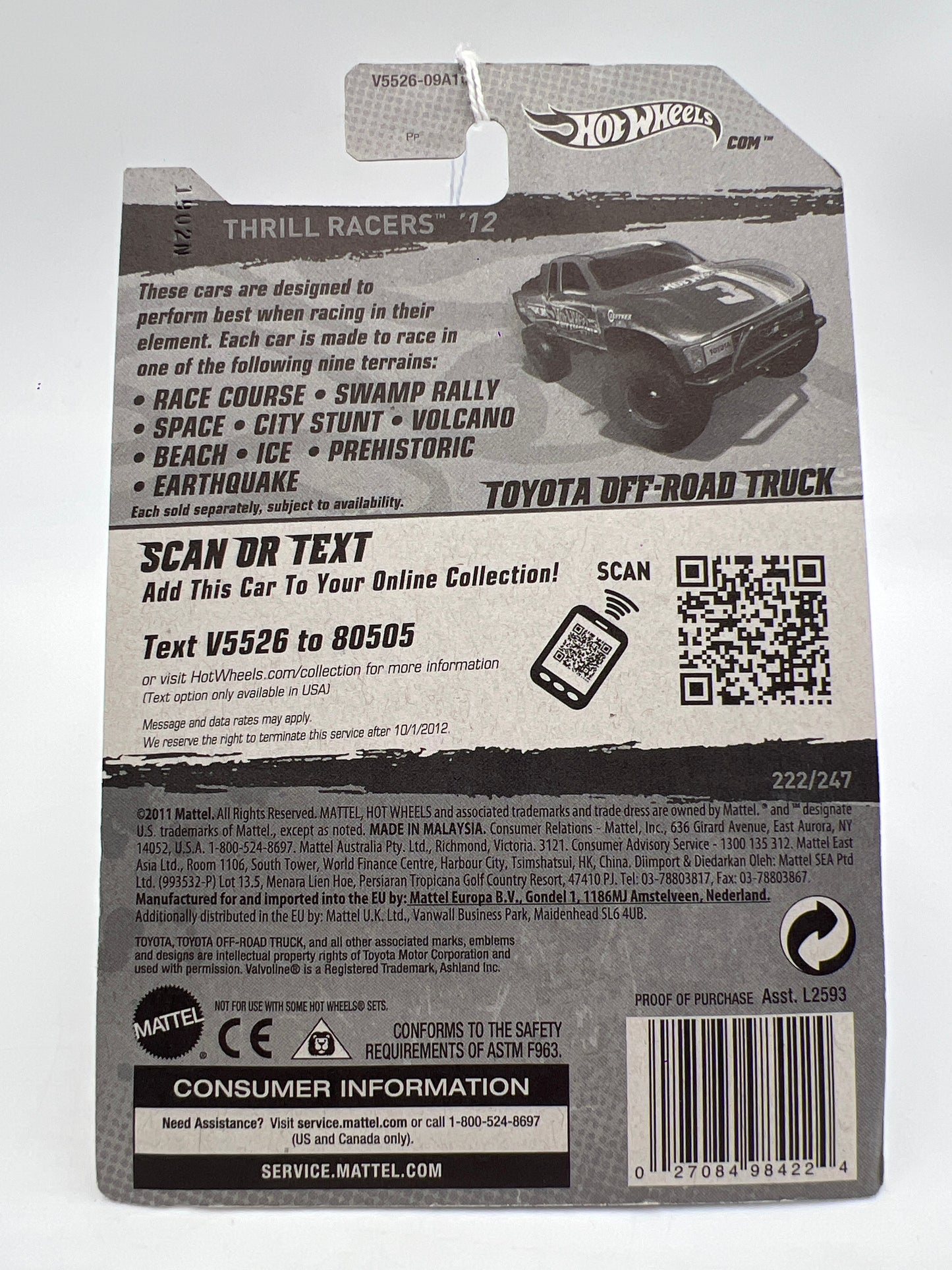 2012 Hot Wheels Thrill Racers Earthquake #222 Toyota Off Road Truck Blue 94E