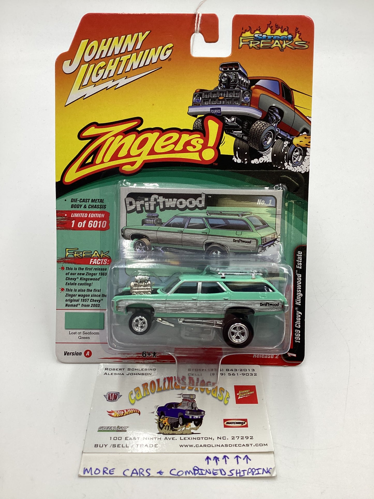 Johnny Lightning Street Freaks Zingers Release 2 Version A 1966 Chevy Kingswood Estate Driftwood Green 216A