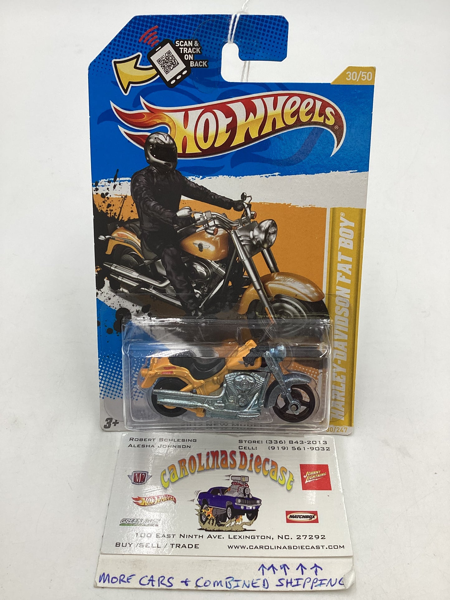 2012 Hot Wheels #30 Yellow Harley Davidson Fat Boy 53D