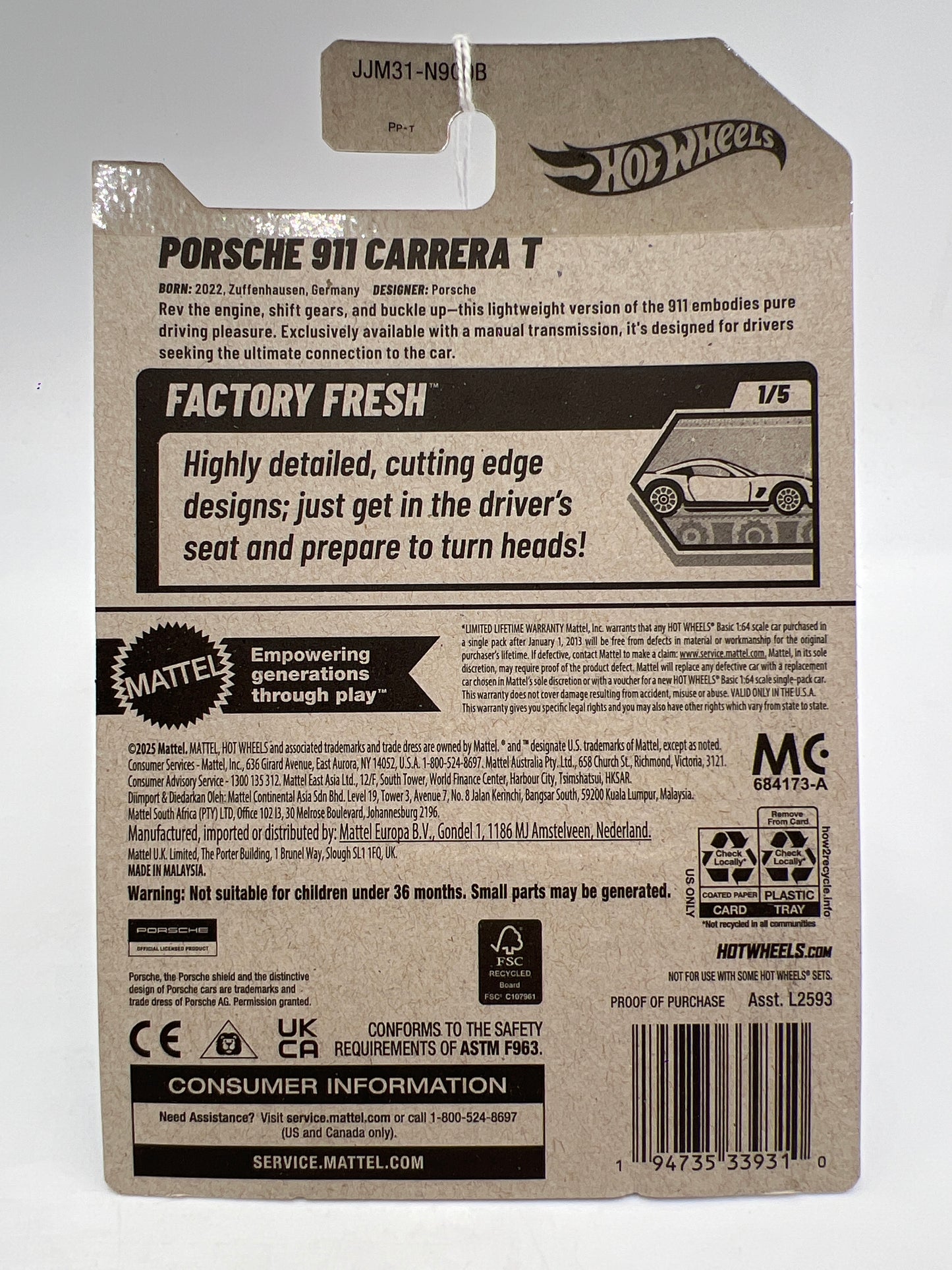 2026 Hot Wheels Walmart Exclusive Zamac 1 #15 Porsche 911 Carrera T 144E