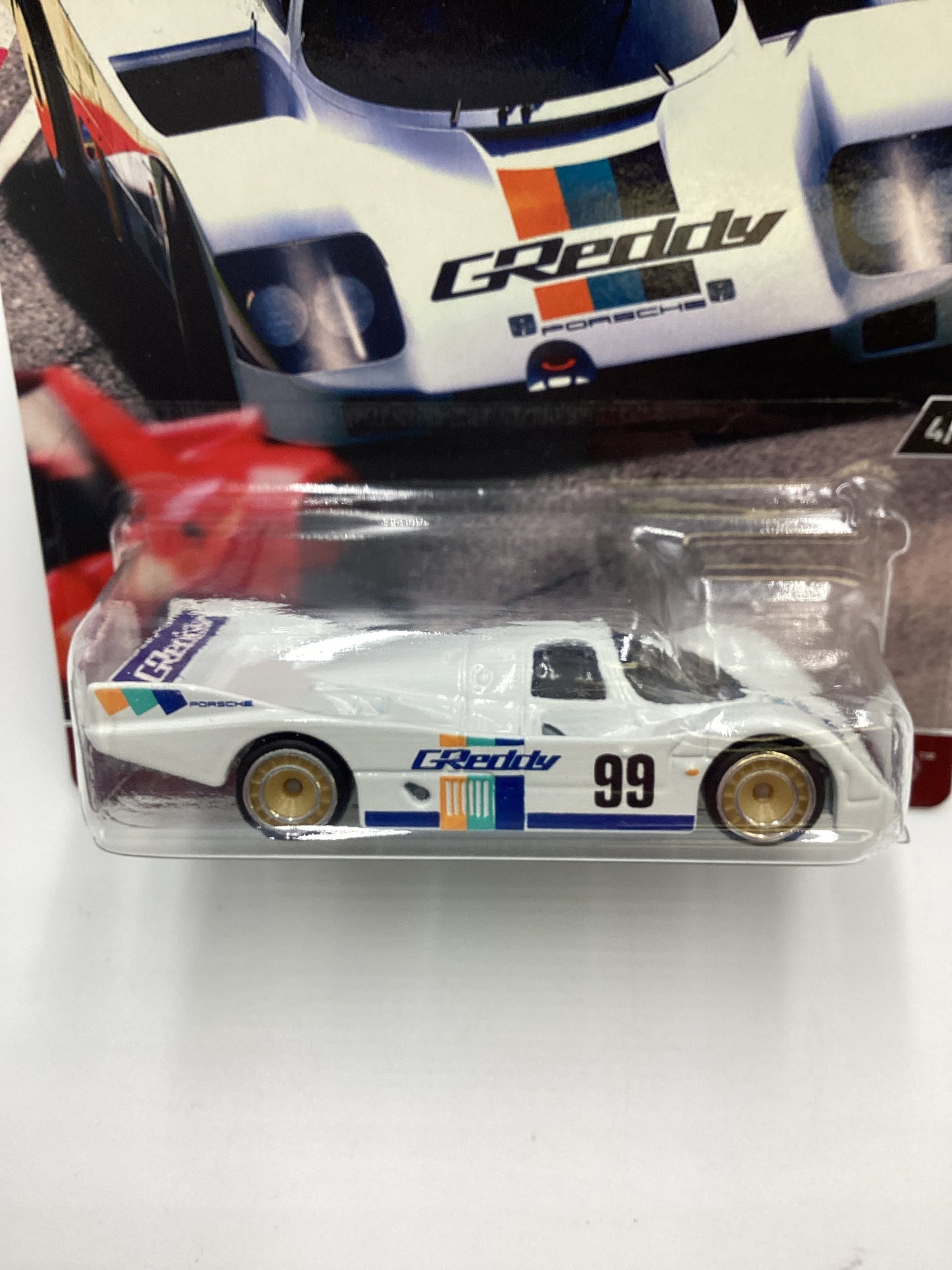 Hot wheels Race Day #4 Porsche 962 White GReddy *Cracked Blister* 245K