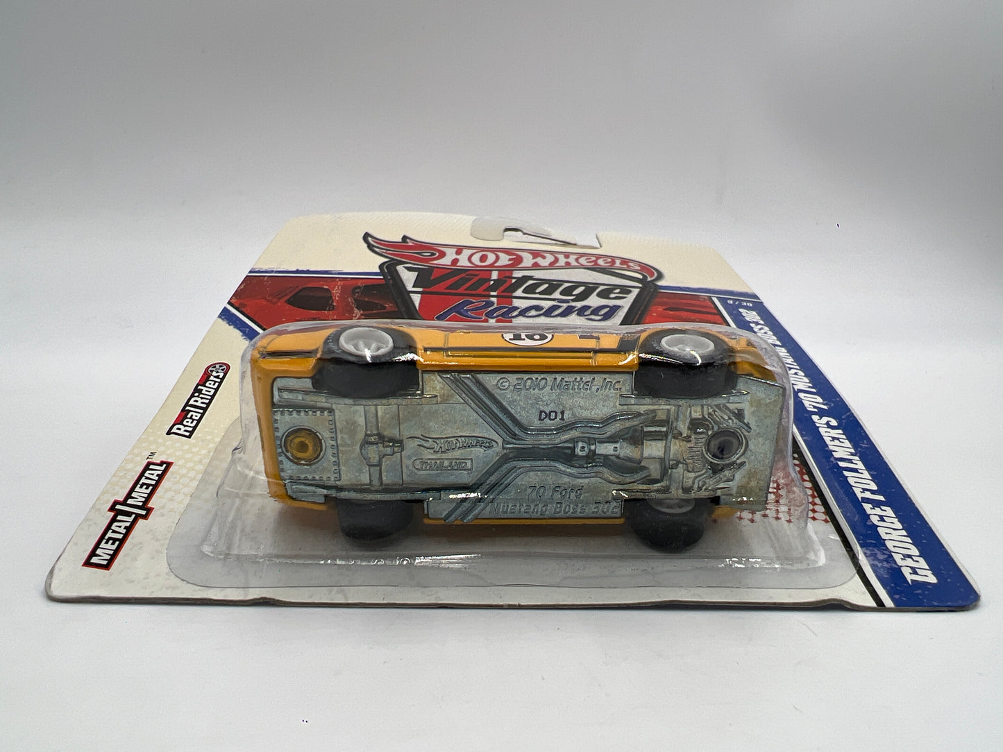 Hot Wheels Premium Vintage Racing #9 George Follmers 70 Mustang Boss 302 Yellow W/Protector