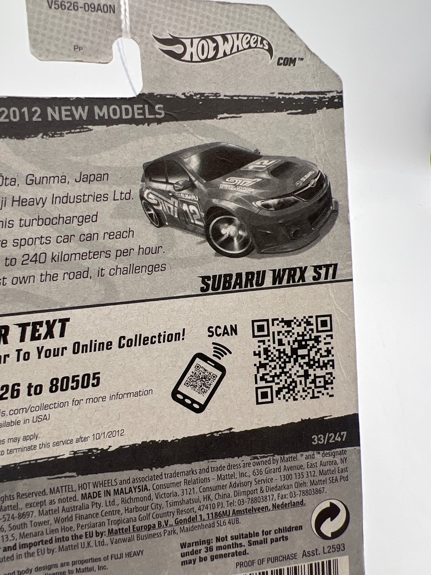 2012 Hot Wheels New Models #33 Walmart Exclusive Redline Wheels Subaru WRX STi Red *Bad Card* 237F