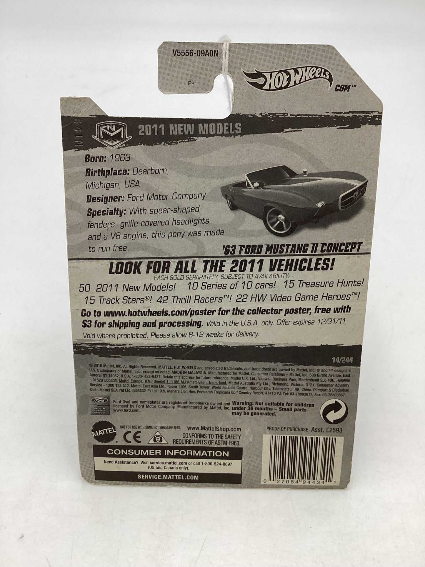 2011 Hot Wheels #14 63 Ford Mustang II Concept Red 21C