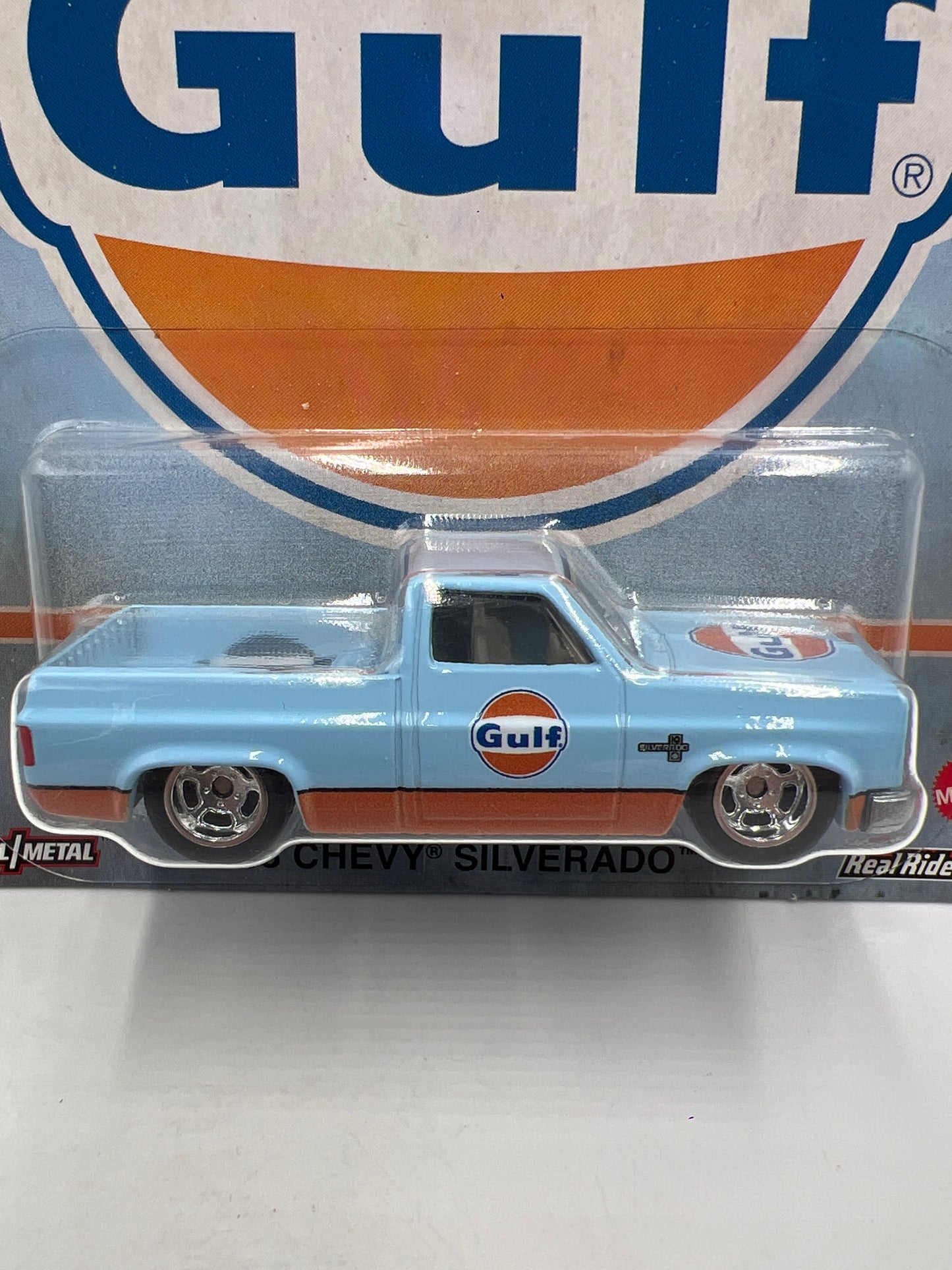 Hot Wheels Premium Vintage Oil #2 83 Chevy Silverado Gulf Blue W/Protector