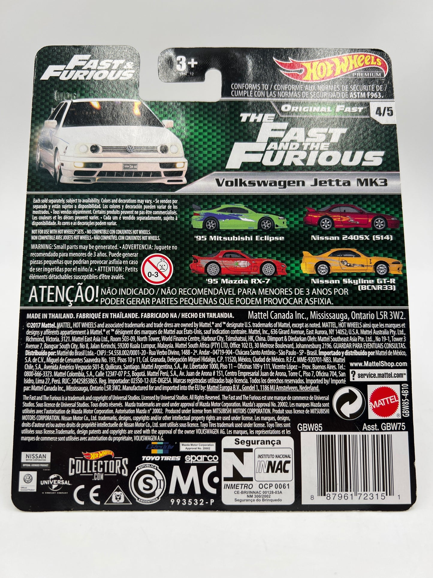 Hot Wheels Fast & Furious Original Fast #4 Volkswagen Jetta MK3 White W/Protector