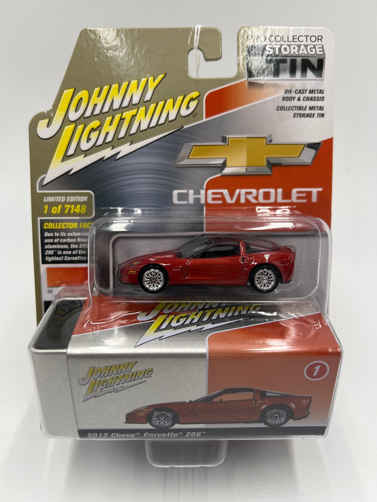 Johnny Lightning Storage Tin Release 1 Version B #1 2012 Chevy Corvette Z06 Orange 228F