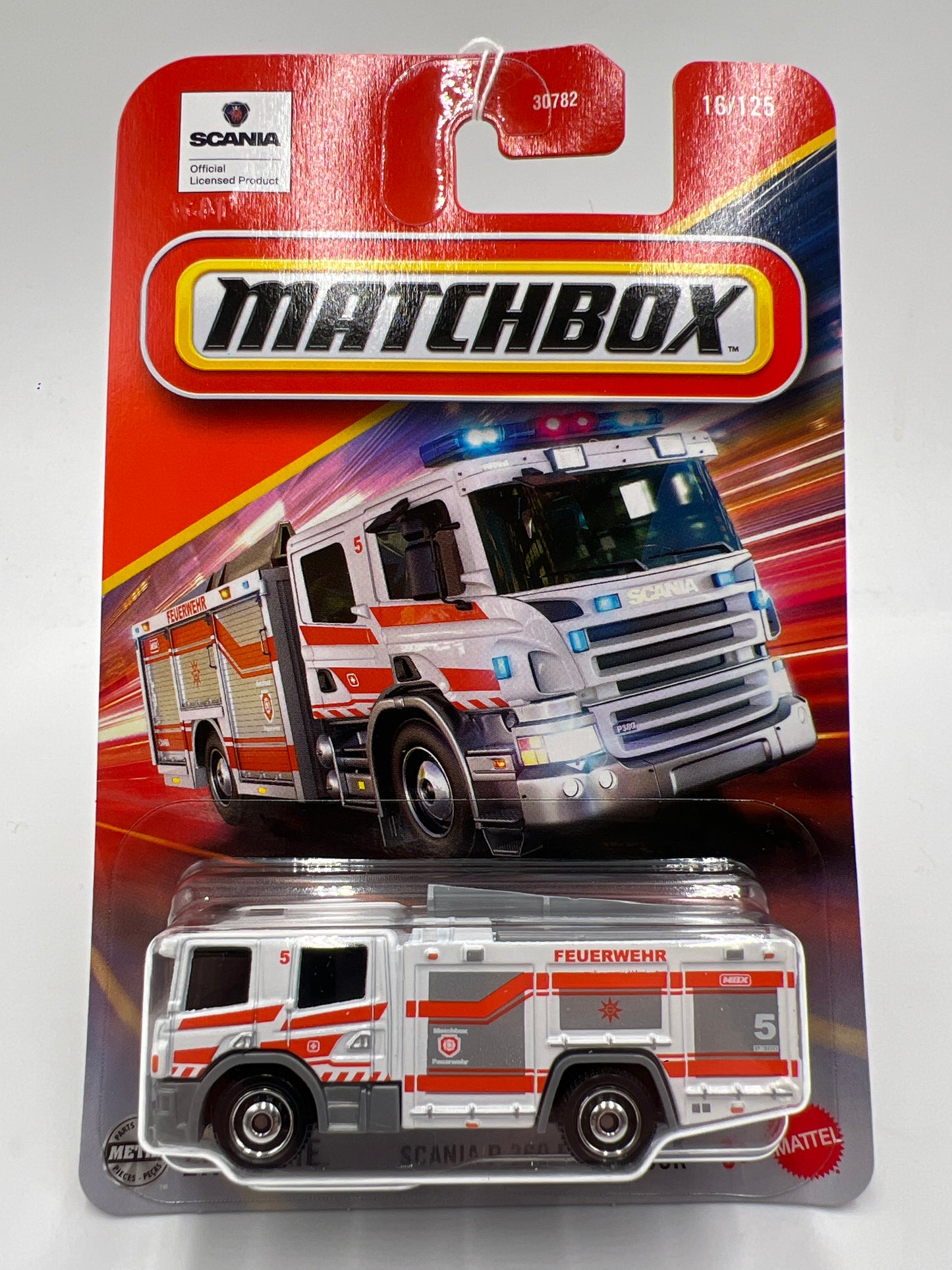2025 Matchbox #16 Scania P 360 Fire Truck White 215G