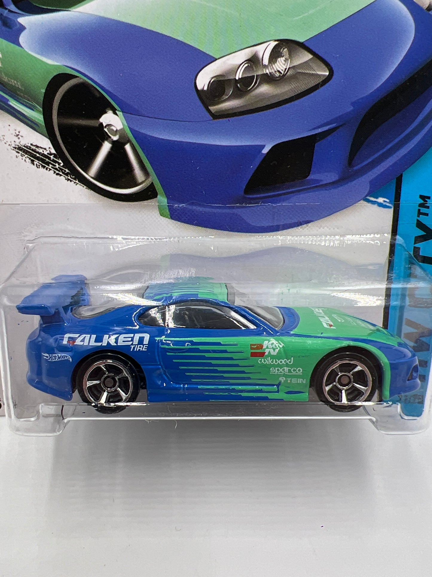 2014 Hot Wheels City #22 Toyota Supra Falken Blue/Green W/Protector