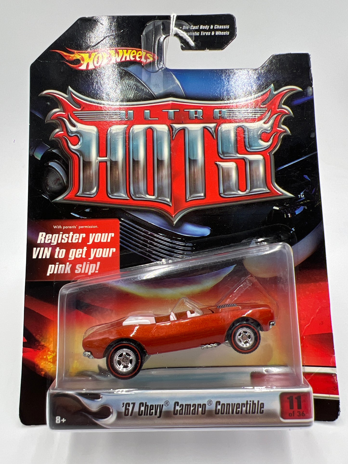 Hot Wheels Premium Ultra Hots #11 67 Chevy Camaro Convertible Orange Card Not Perfect 244E