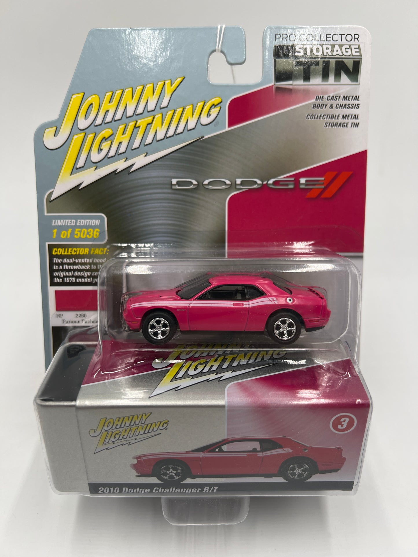 Johnny Lightning Storage Tin Release 1 Version B #3 2010 Dodge Challenger R/T Pink 229F
