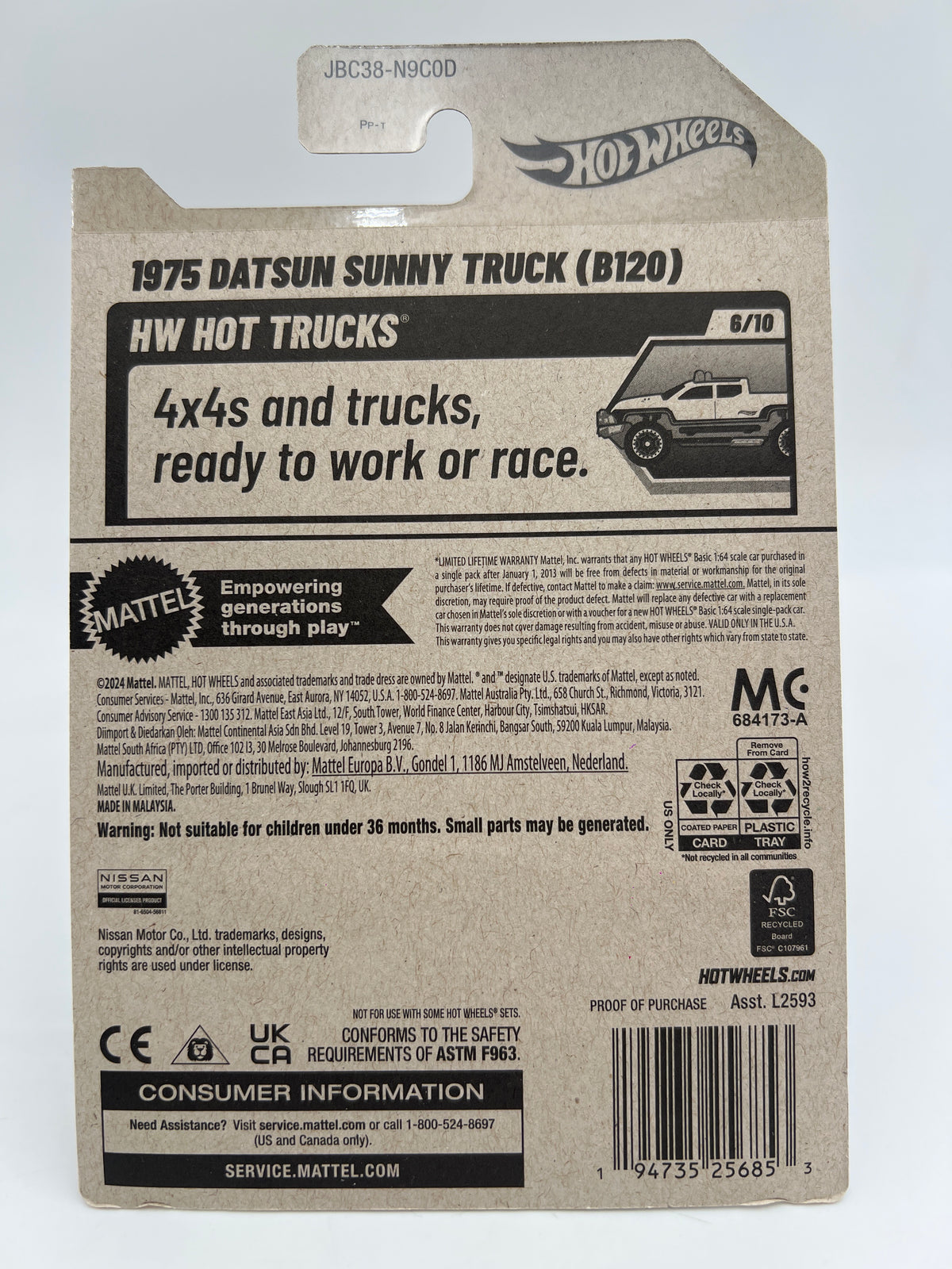 2025 Hot Wheels Factory Sealed Super Treasure Hunt #93 1975 Datsun Sunny Truck B120 Blue W/Protector