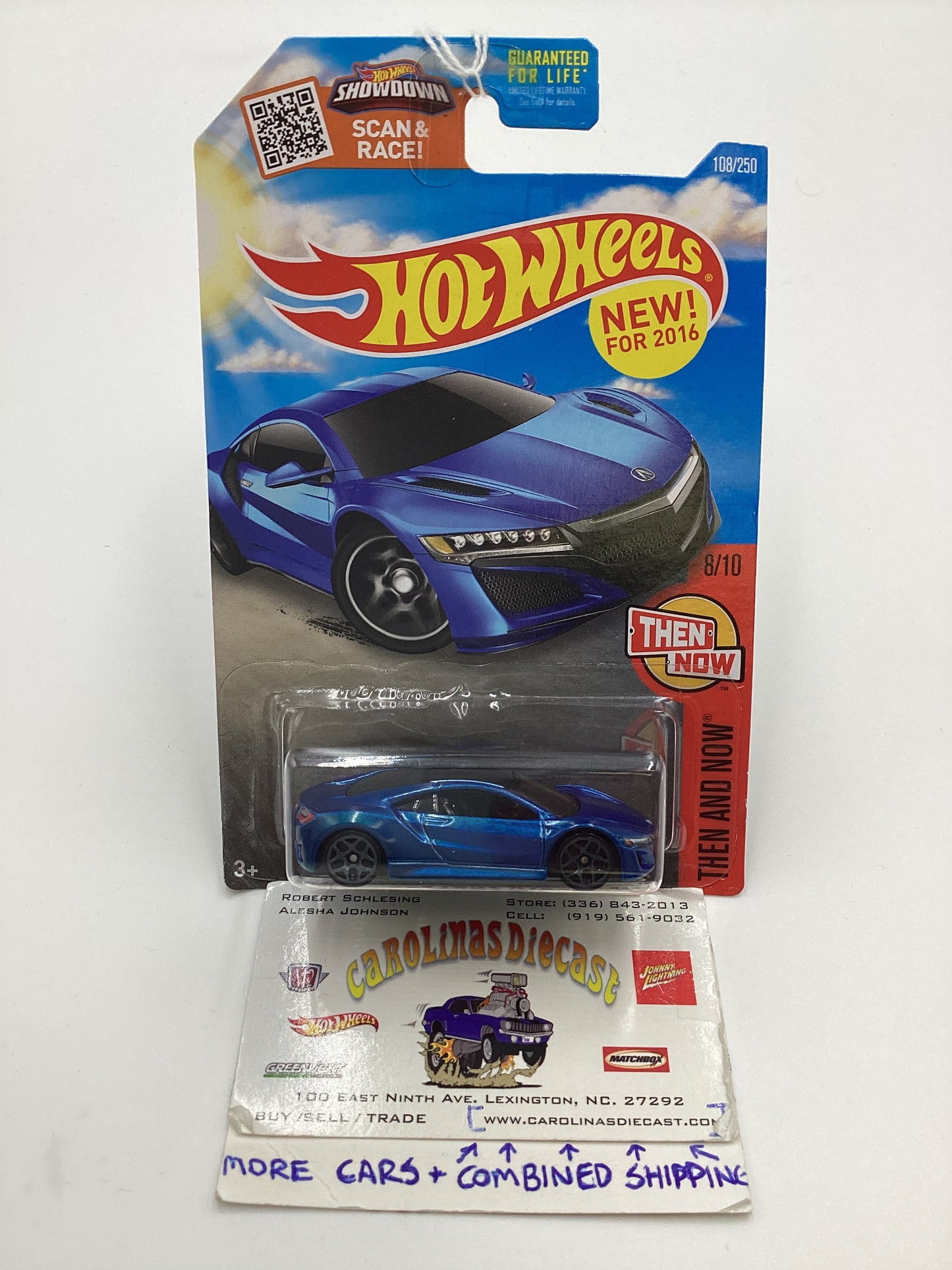 2016 Hot Wheels  #108 17 Acura NSX Blue Target Spring Card 238E