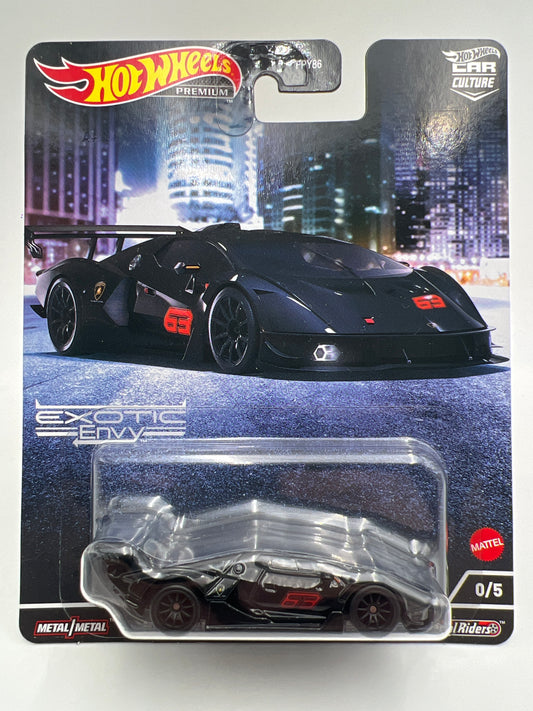 Hot Wheels Premium Exotic Envy CHASE #0 Lamborghini Essenza SCV12 Black W/Protector