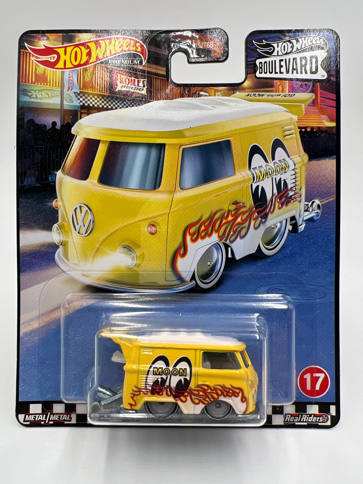 Hot Wheels Premium Boulevard #17 Kool Kombi Yellow Mooneyes W/Protector