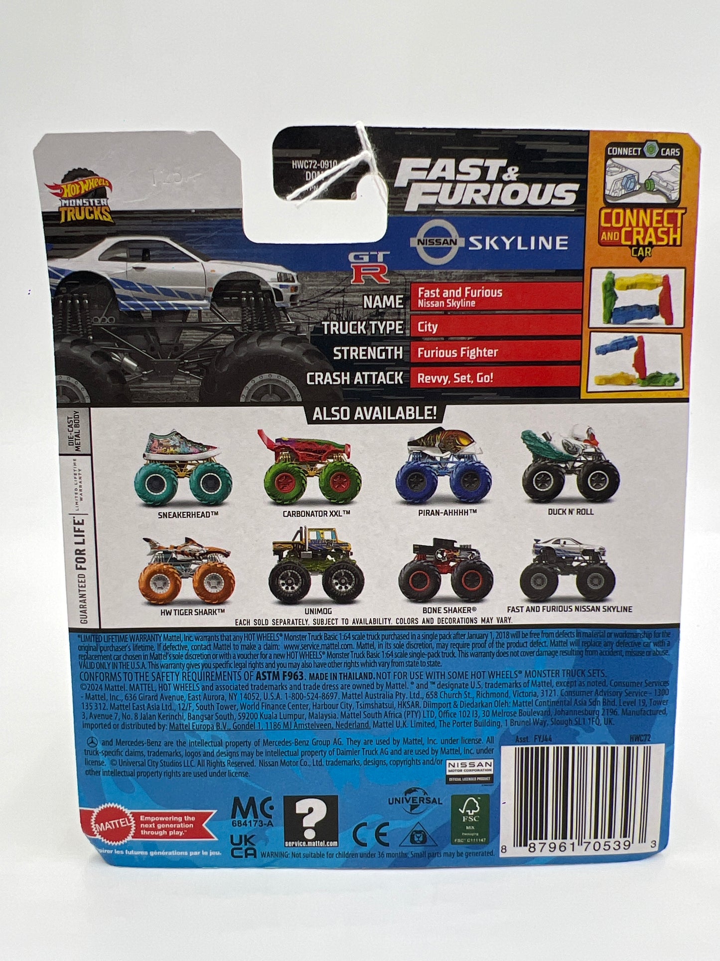 Hot Wheels Monster Trucks Fast & Furious Nissan Skyline GT-R R34 133F