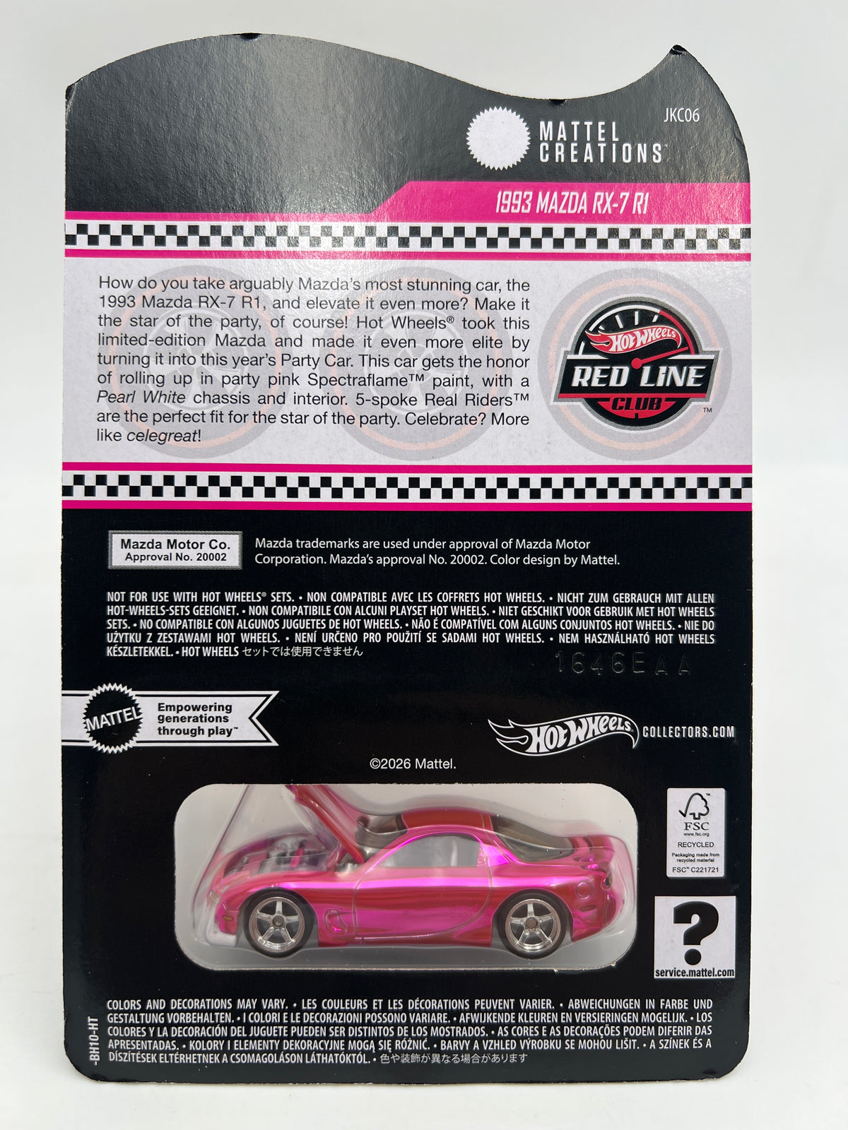 2026 Hot Wheels RLC Club Exclusive 1993 Mazda RX-7 R1 Pink W/Protector