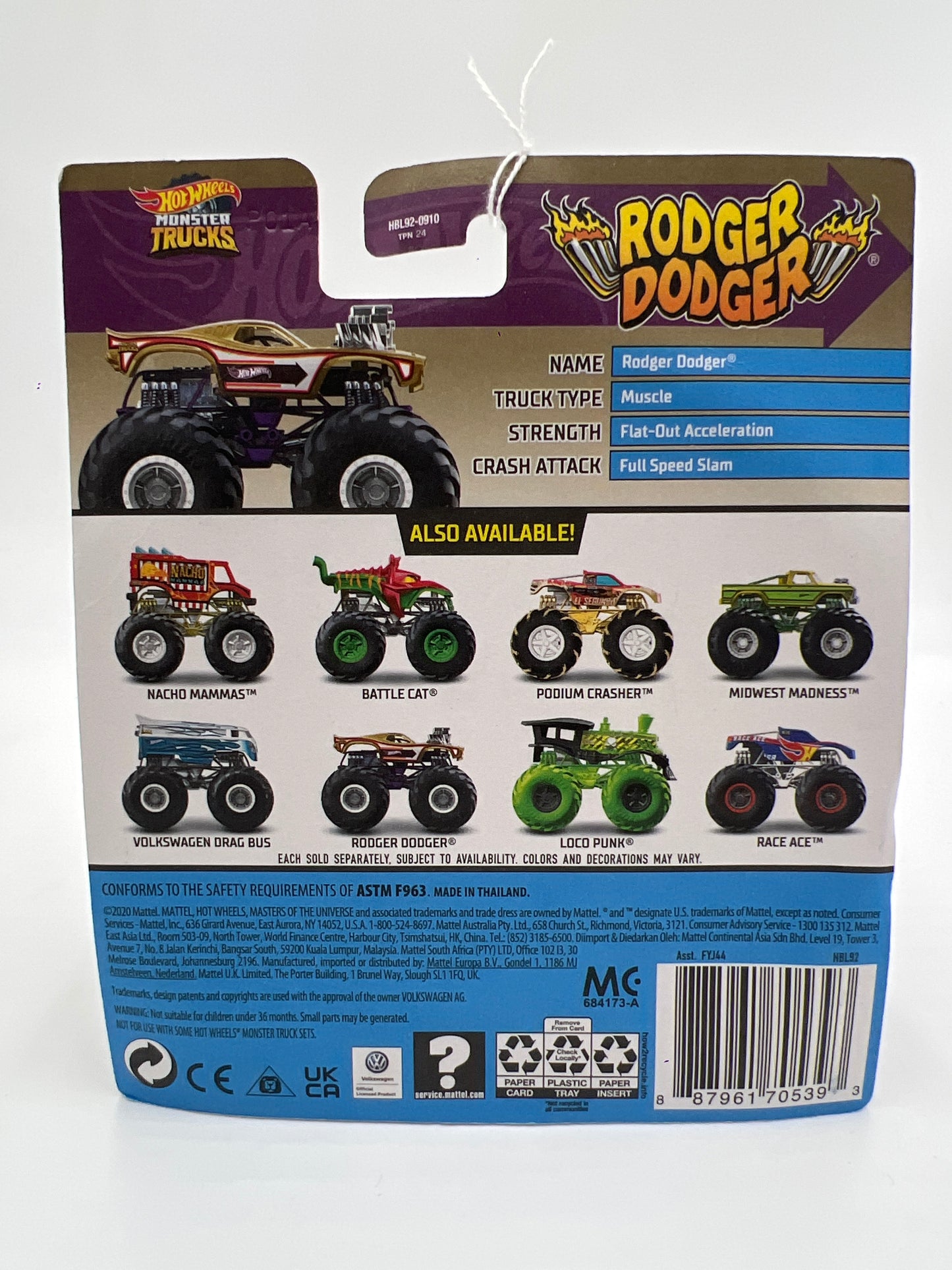 Hot Wheels Monster Trucks Crash Legends #2 Rodger Dodger 131F