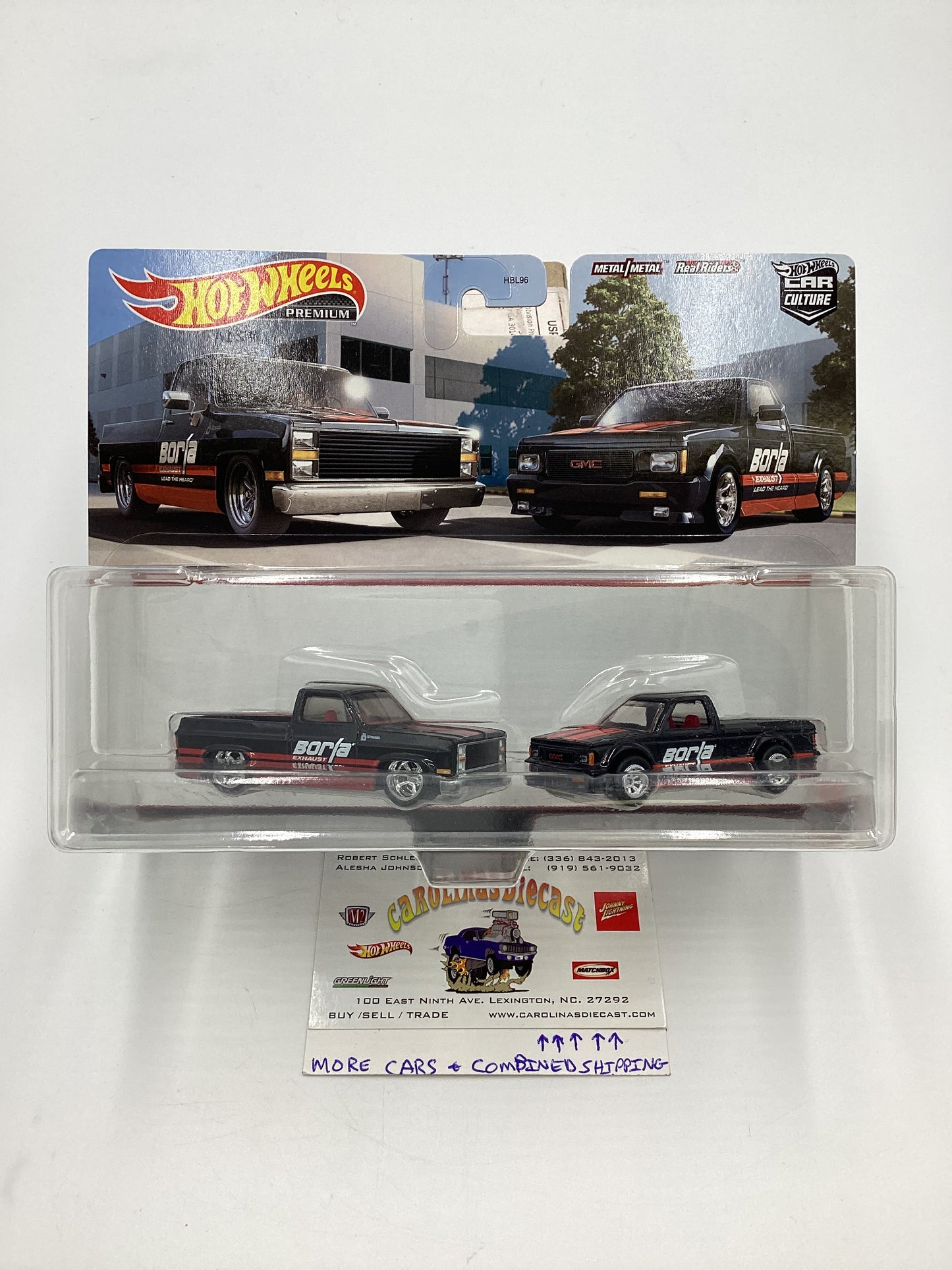 Hot Wheels Premium Target 2 Pack Borla 83 Chevy Silverado 91 GMC Syclone W/Protector