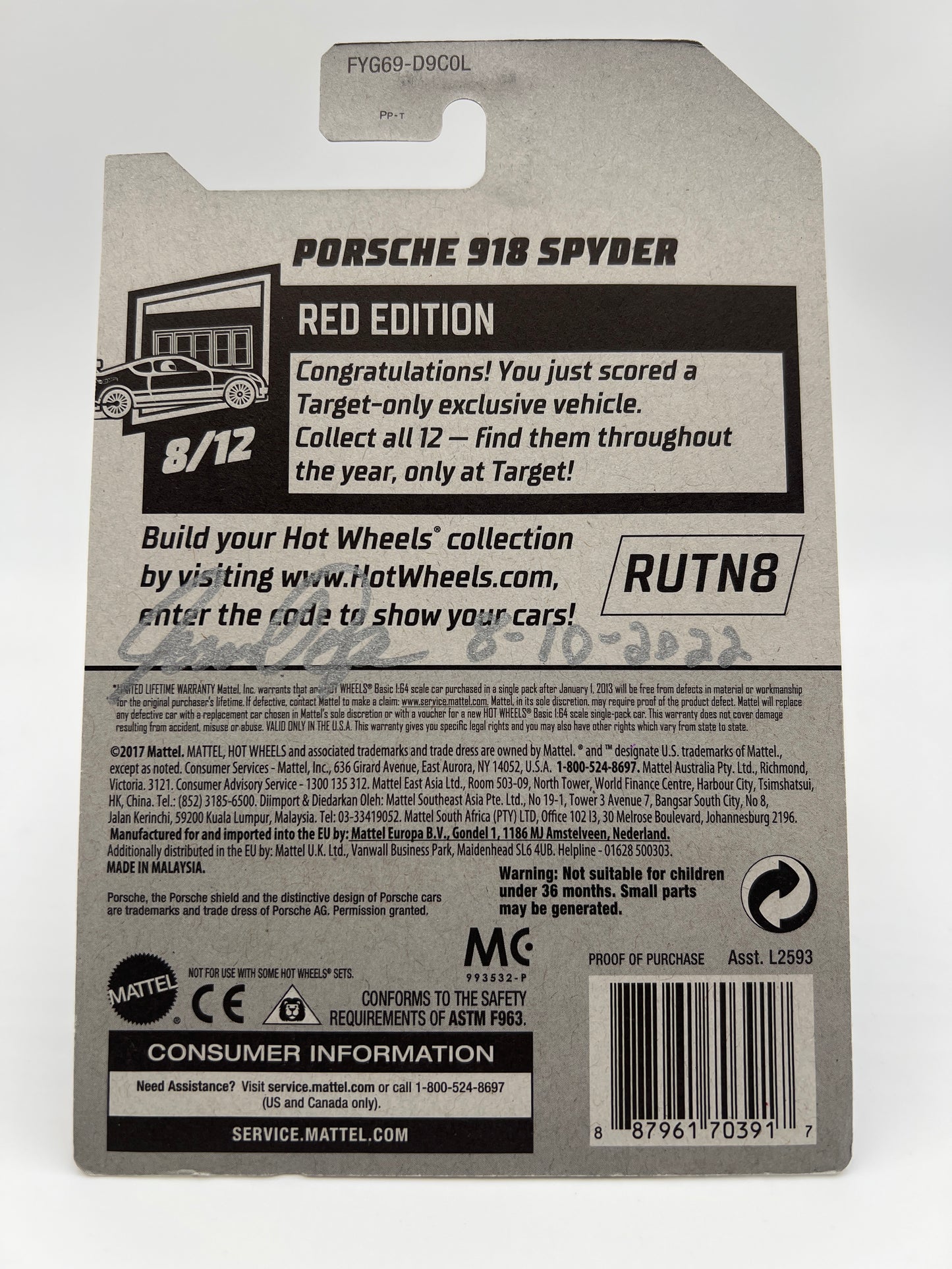 Hot Wheels Red Edition Porsche 918 Spyder White Wheel Swap Custom On Card W/Protector