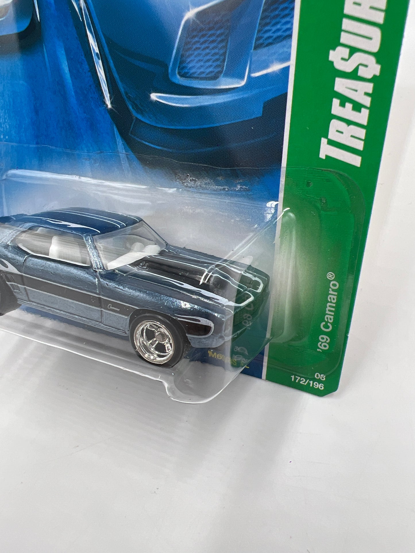 2008 Hot Wheels Super Treasure Hunt #172 69 Camaro Blue W/ Protector