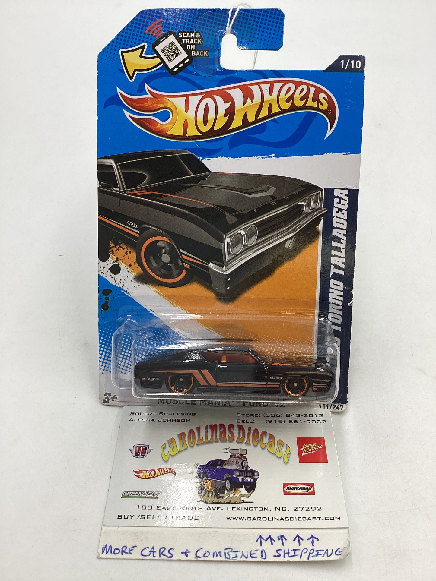 2012 Hot Wheels Muscle Mania Ford #111 69 Ford Torino Talledega Black *Bad Card* 34A